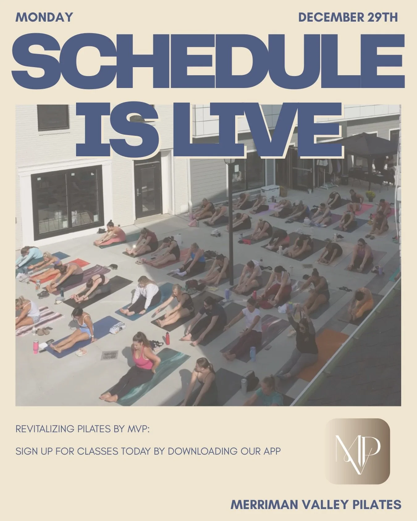 OUR SCHEDULE IS LIVE!!!! 

Join us for classes on opening week December 29th!! 

Download our app in the App Store. #merrimanvalley #pilates #mvp