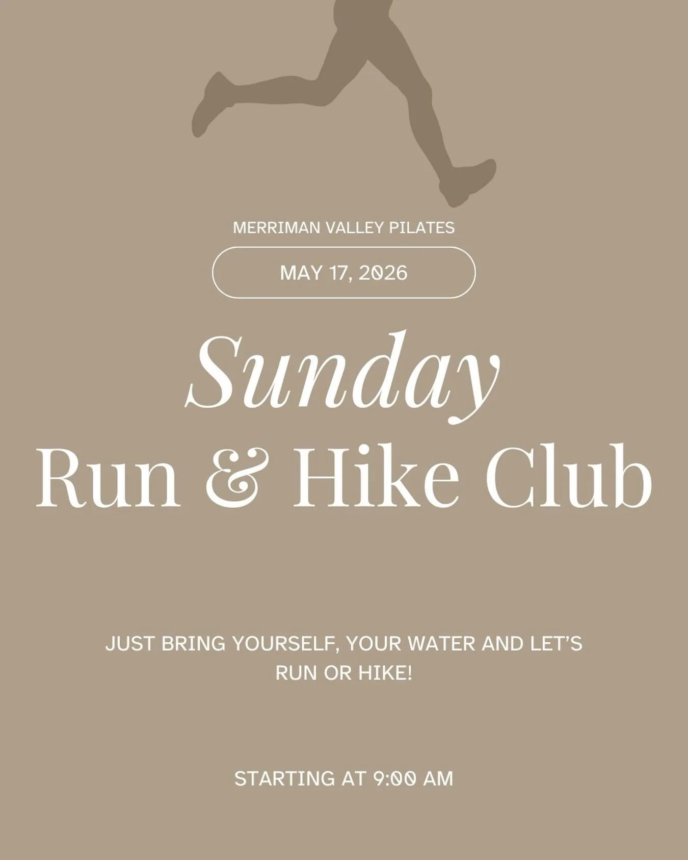 Join us Sunday, May 17th for our first run and hike club! Just bring yourself, your sneakers and some water! 

We&rsquo;ll meet at 9:00am for your choice of an easy run or a short hike, followed by stretching together at the studio. This is all about