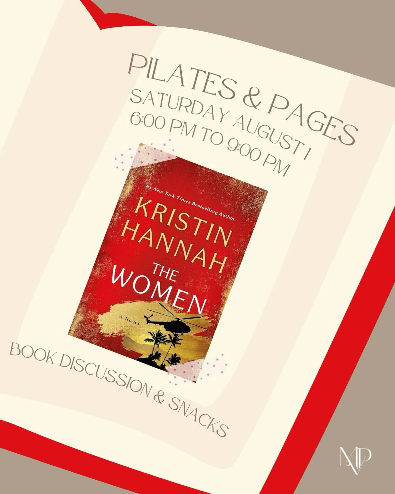 Our next Pilates &amp; Pages book is&hellip; The Women by Kristin Hannah!

The next meeting day is August 1st, giving you plenty of time to enjoy the book in the sun this summer! We&rsquo;ll meet to discuss the book as well as enjoy some stretches an
