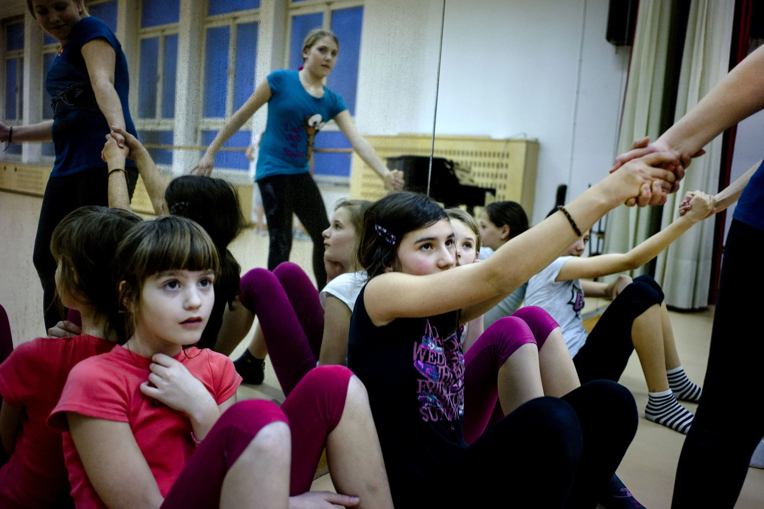 Conservatory of music and ballet. Children rehearse a modern dance routine. Ljubljana, Slovenia.