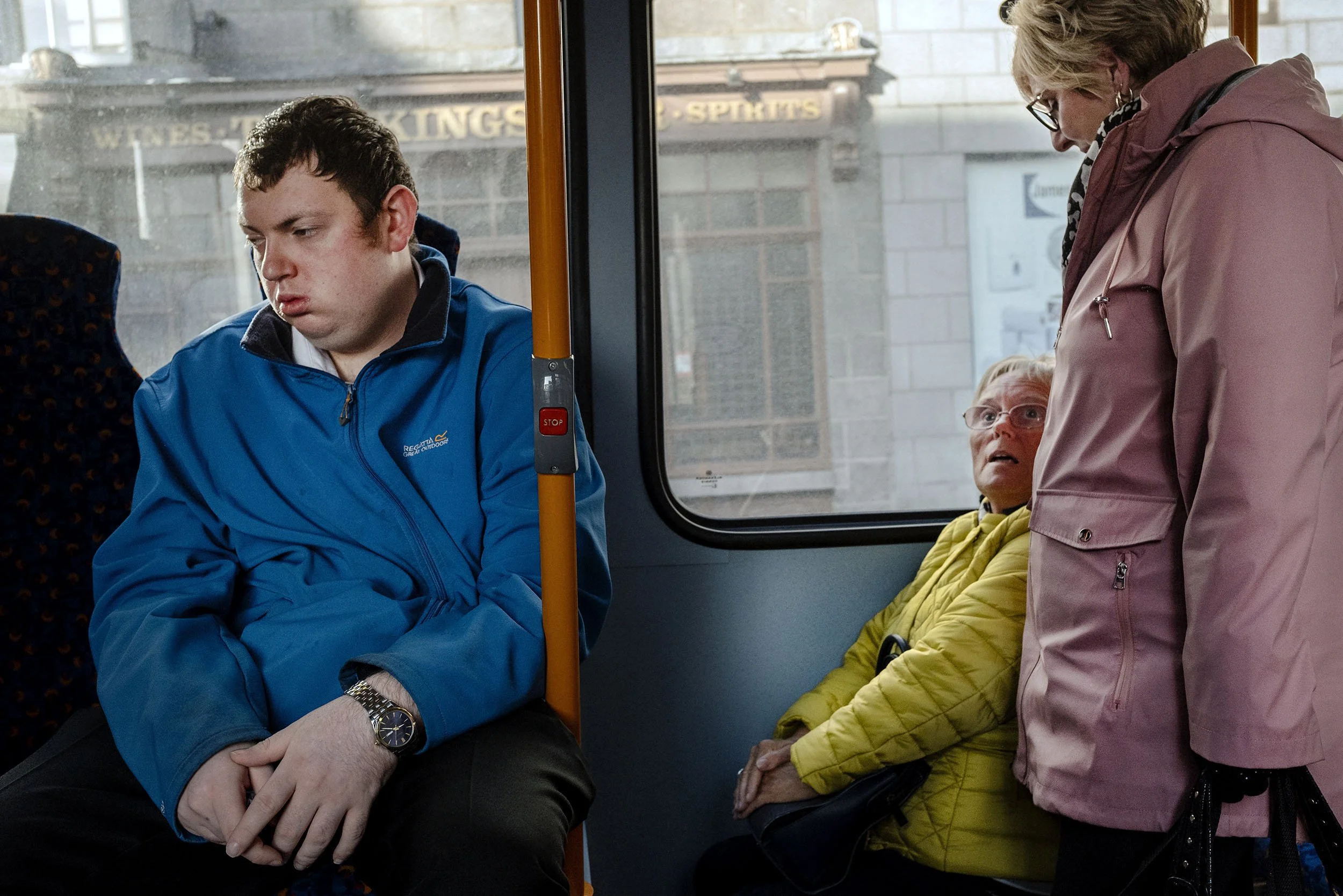 Passengers on a bus in Aberdeen, Scotland.