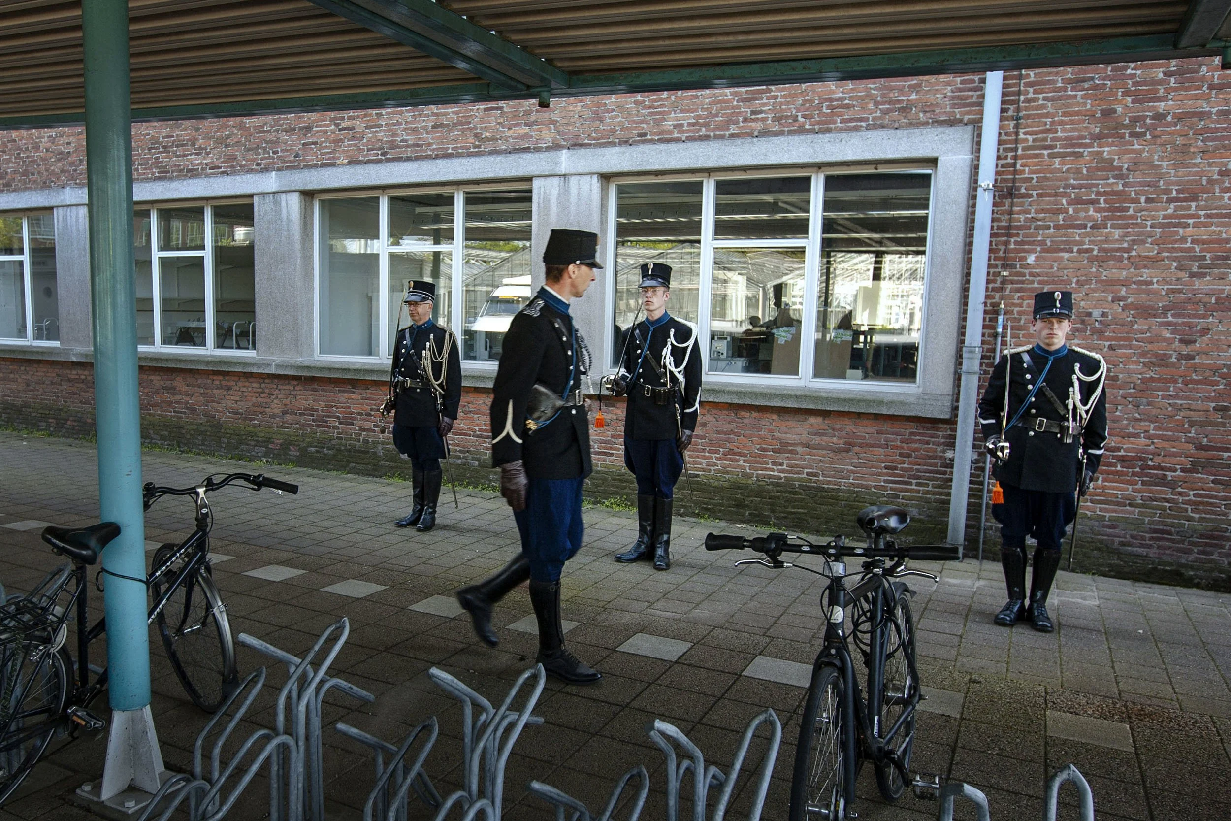 Freedom Parade participants rehearse in a bike shed on the Dutch liberation day in Wageningen.
