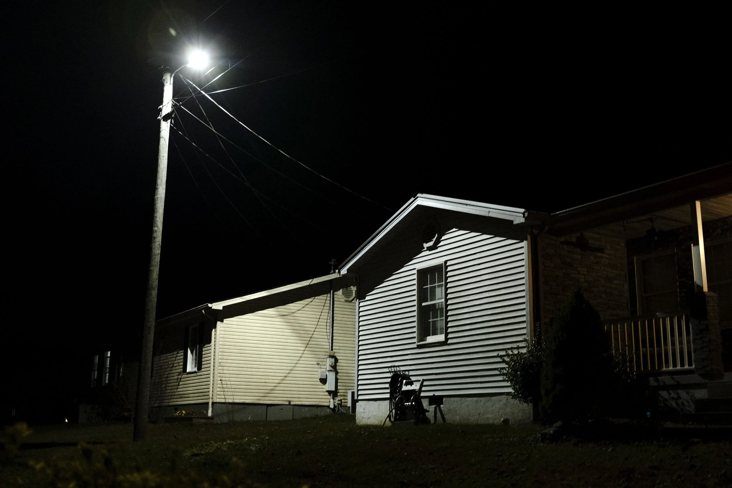 The Salyer’s family house in Robinson Creek late at night.