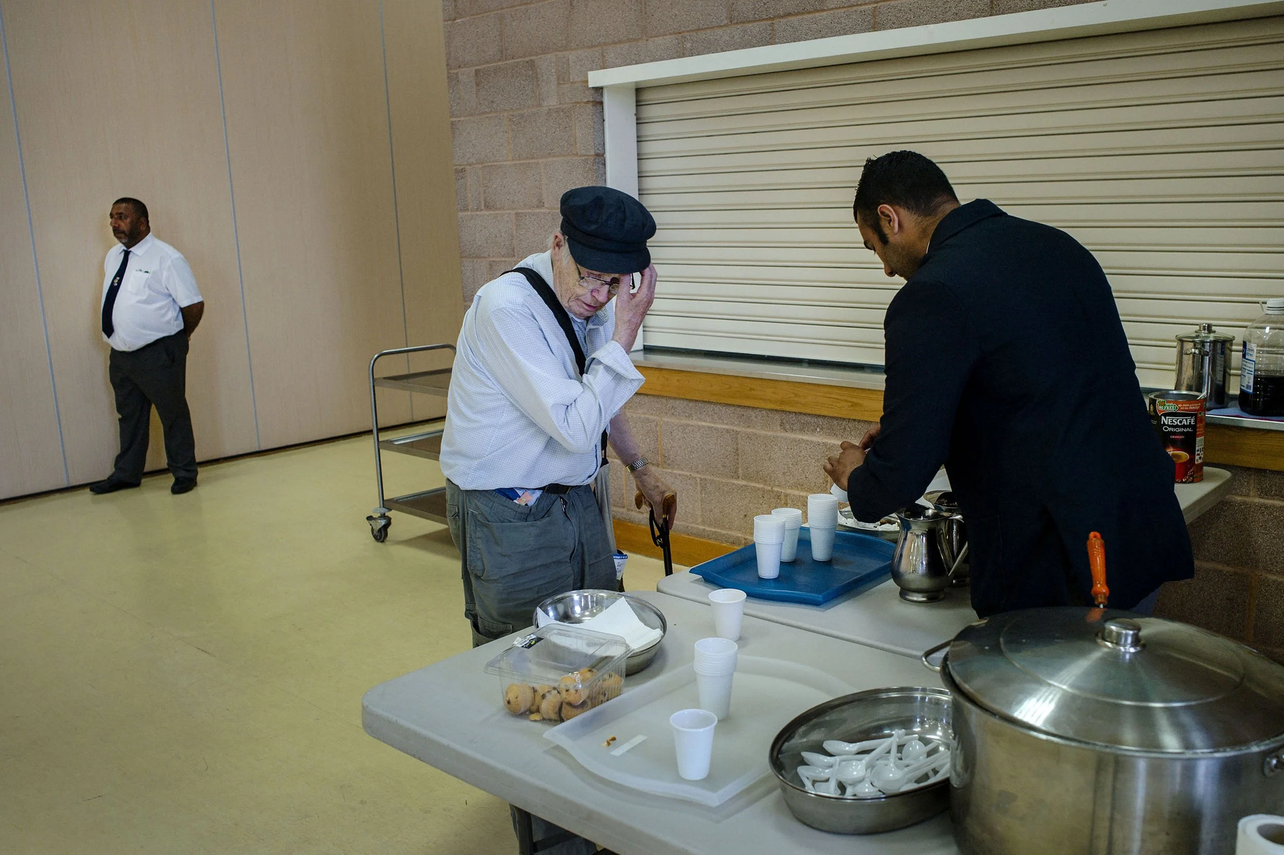 Behind the scenes during a blues concert in a retirement village in Birmingham, UK.