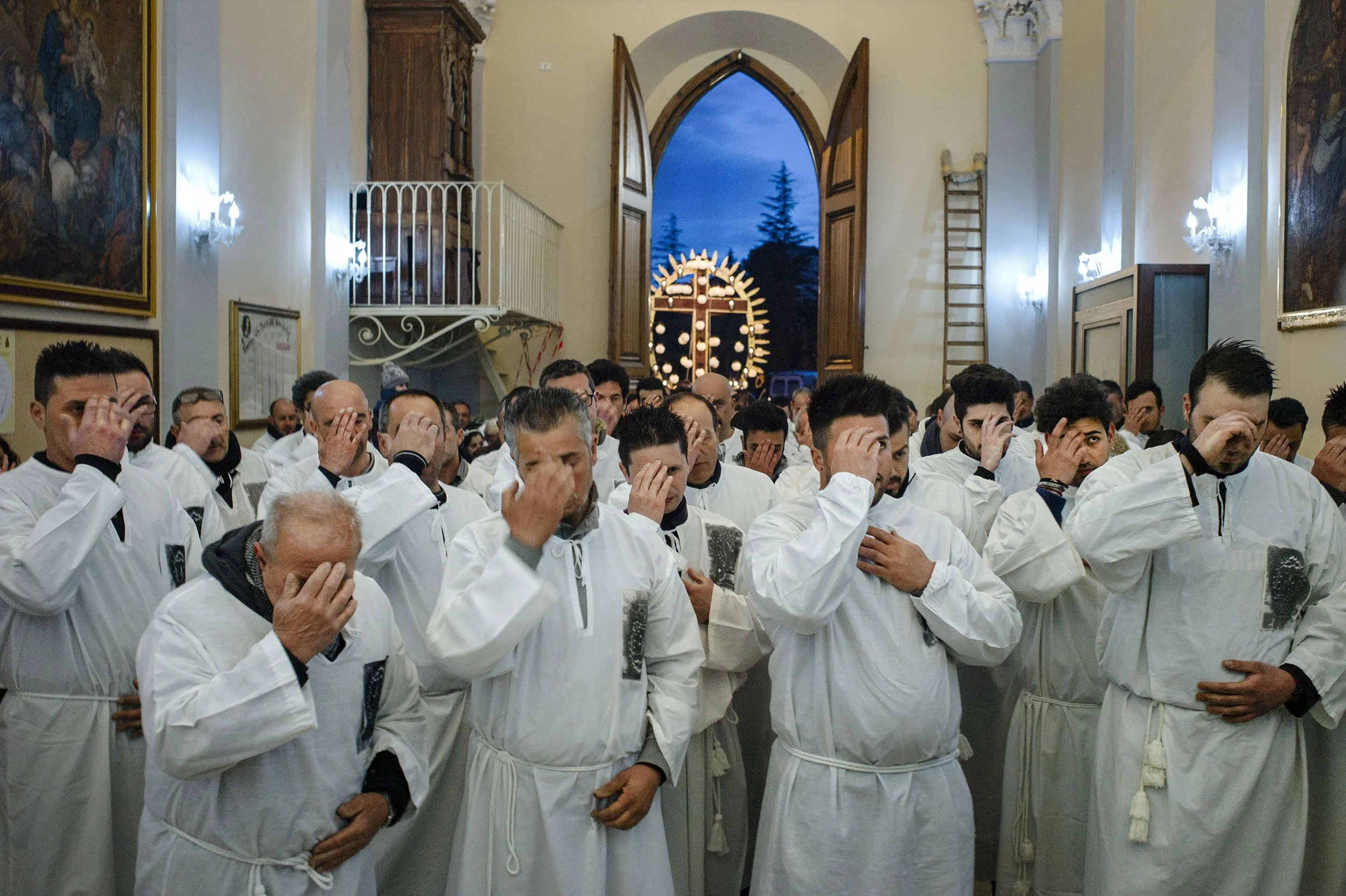 At the start of the Good Friday procession in the San Pietro Church in Randazzo, Sicily.