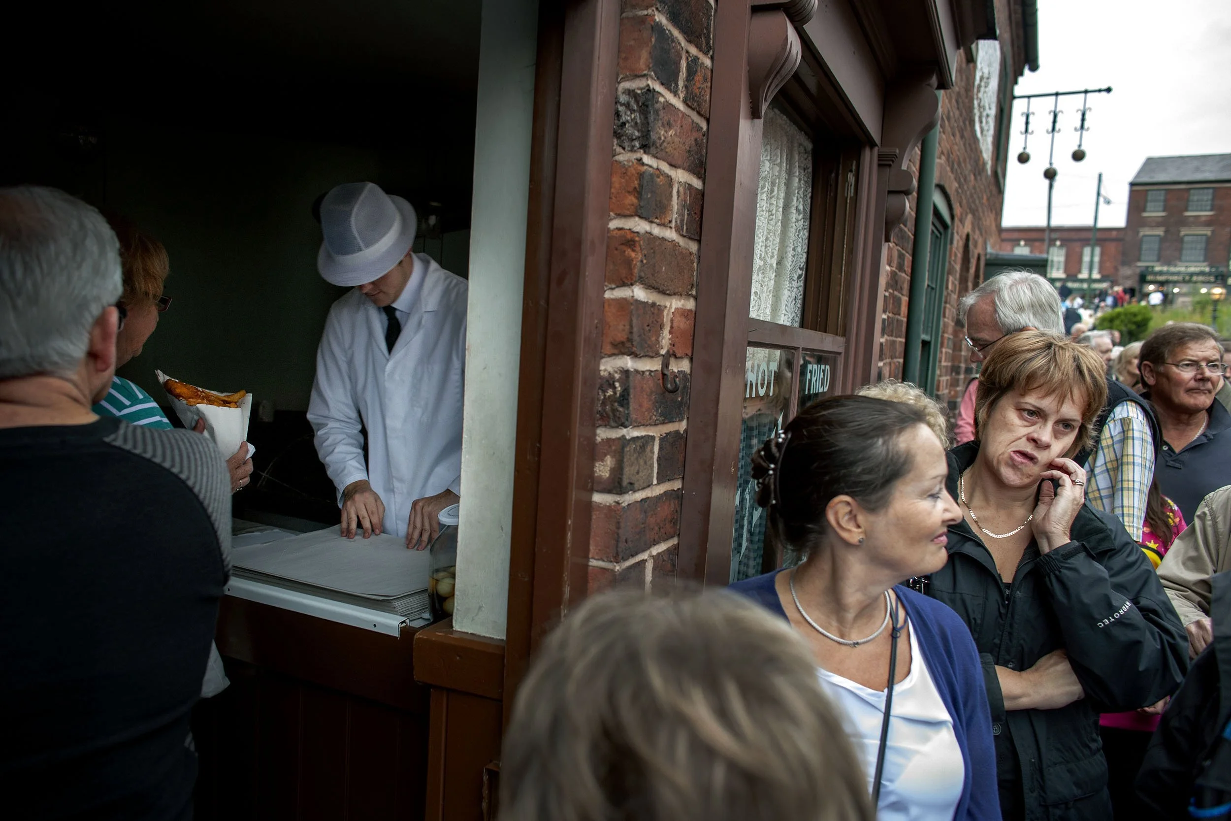 Waiting for classic fish ’n’ chips at the Black Country Living museum in Dudley, England.