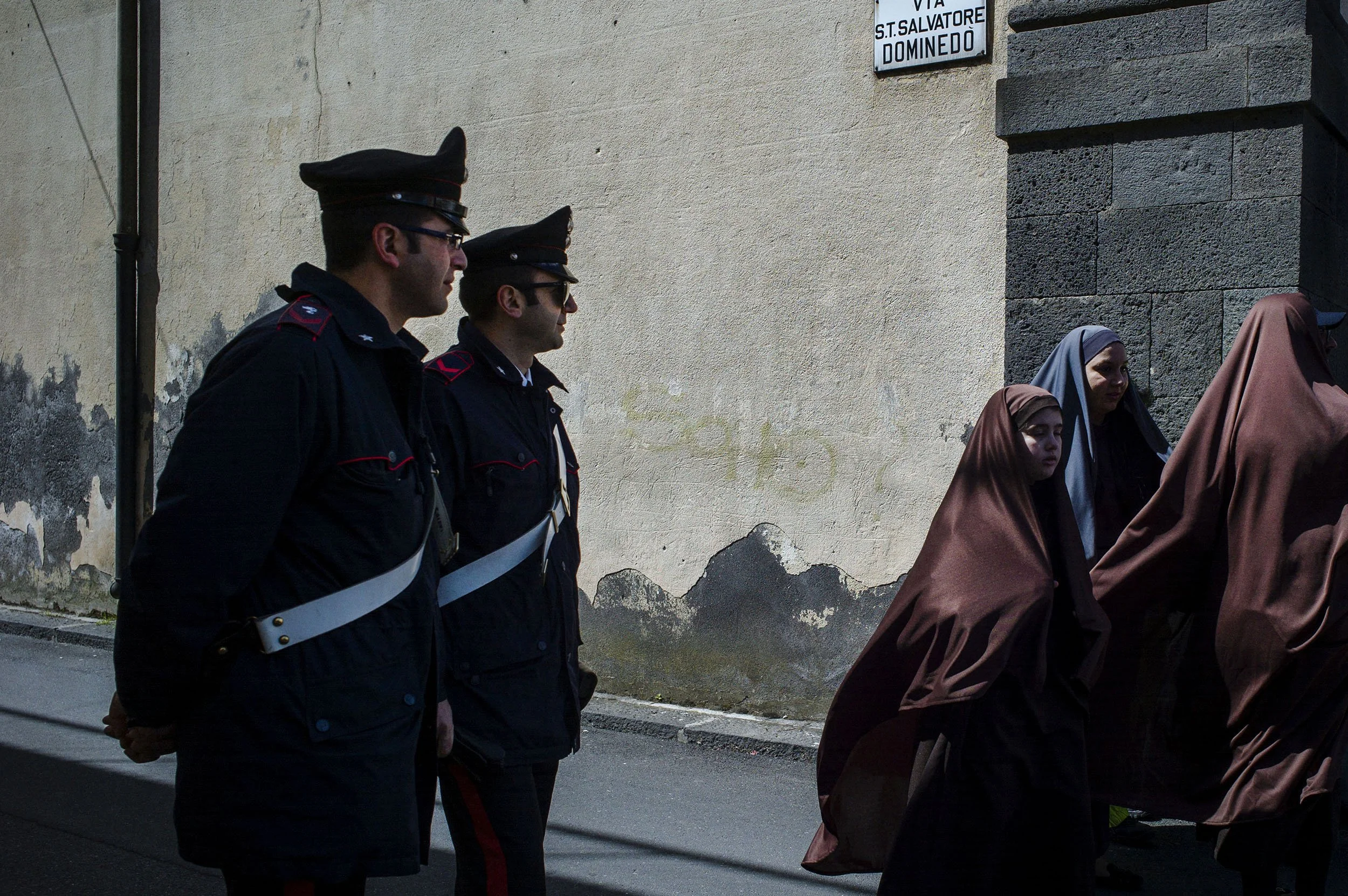 Participants of the Good Friday procession in Randazzo, Sicily.