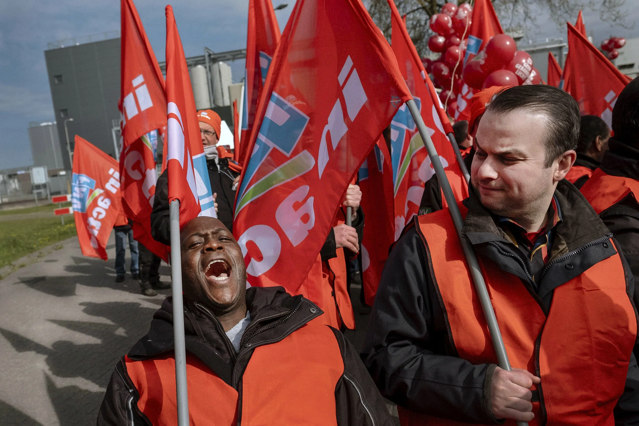 Bus and car manufacturers of VDL protest against nature-preserve demonstrators, Born, the Netherlands.