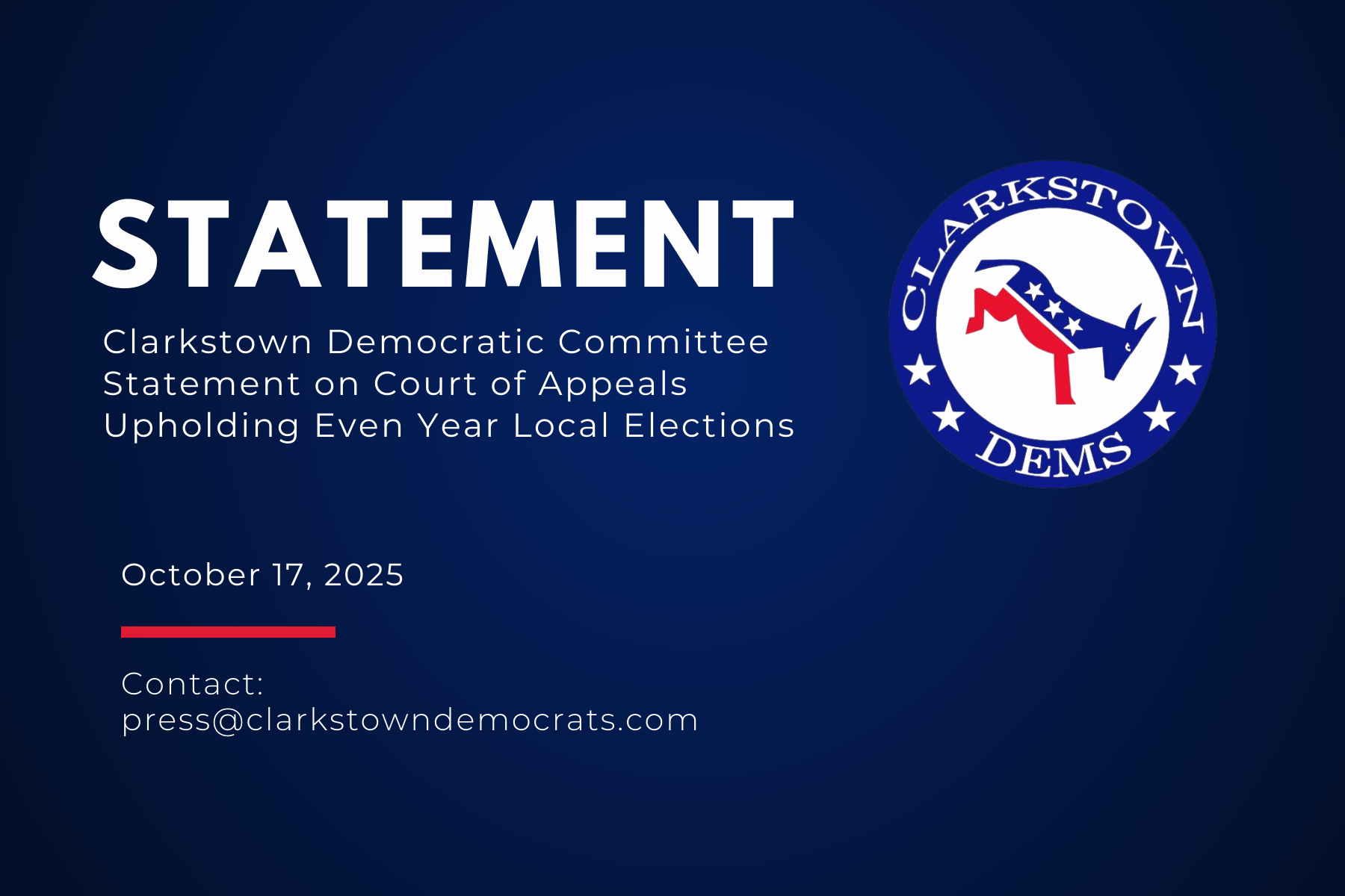 Clarkstown Democratic Committee Statement on Court of Appeals Upholding Even Year Local Elections