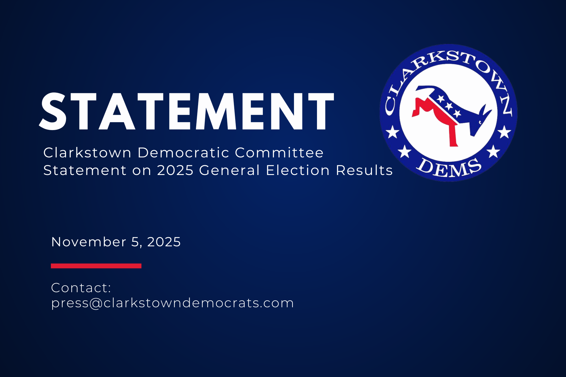 Clarkstown Democratic Committee Statement on 2025 General Election Results