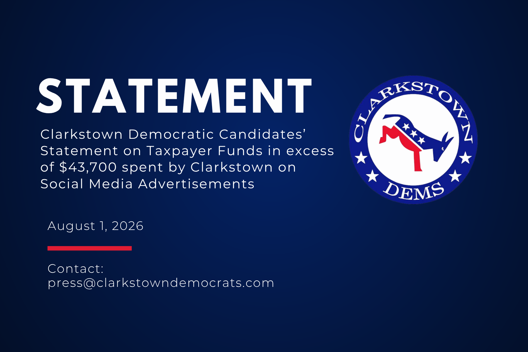 Clarkstown Democratic Candidates’ Statement on Taxpayer Funds in excess of $43,700 spent by Clarkstown on Social Media Advertisements