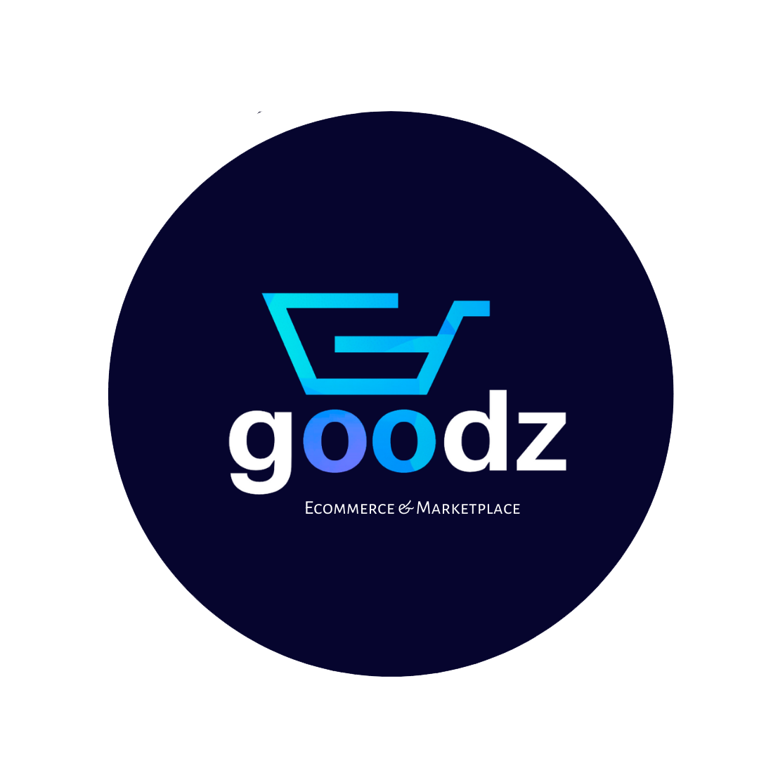 Logo for Goodz, an eCommerce and marketplace platform, featuring a stylized shopping cart icon in blue and white.