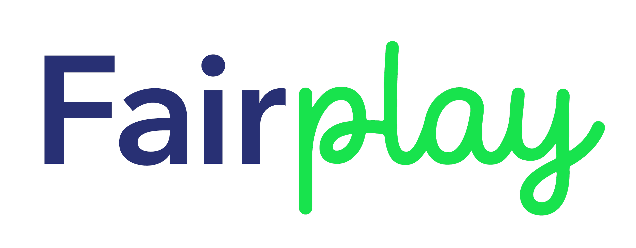 Text that reads 'Fairplay' with 'Fair' in dark blue and 'play' in bright green, stylized in a mixed font style.
