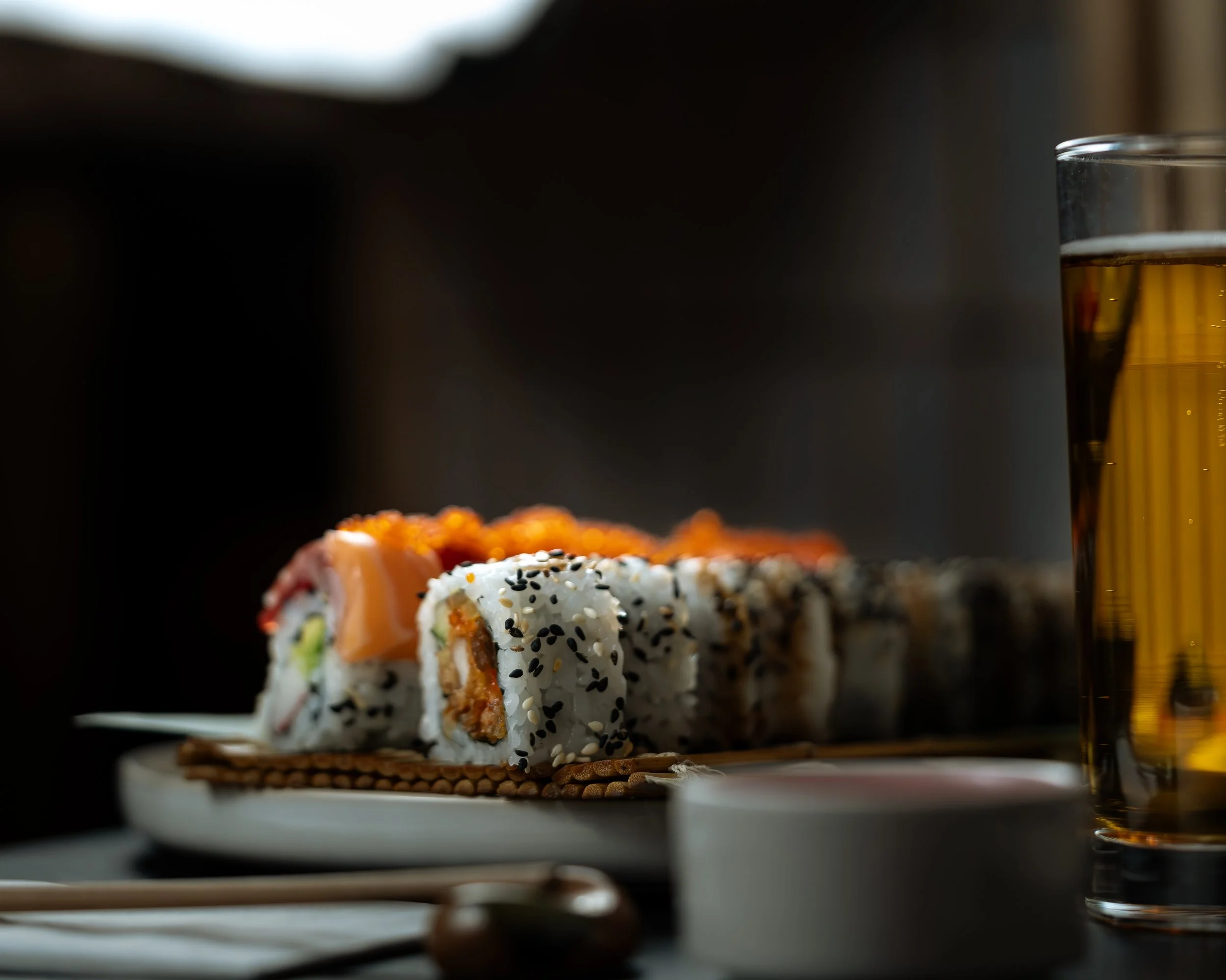 Light, sushi roll, beer.jpg