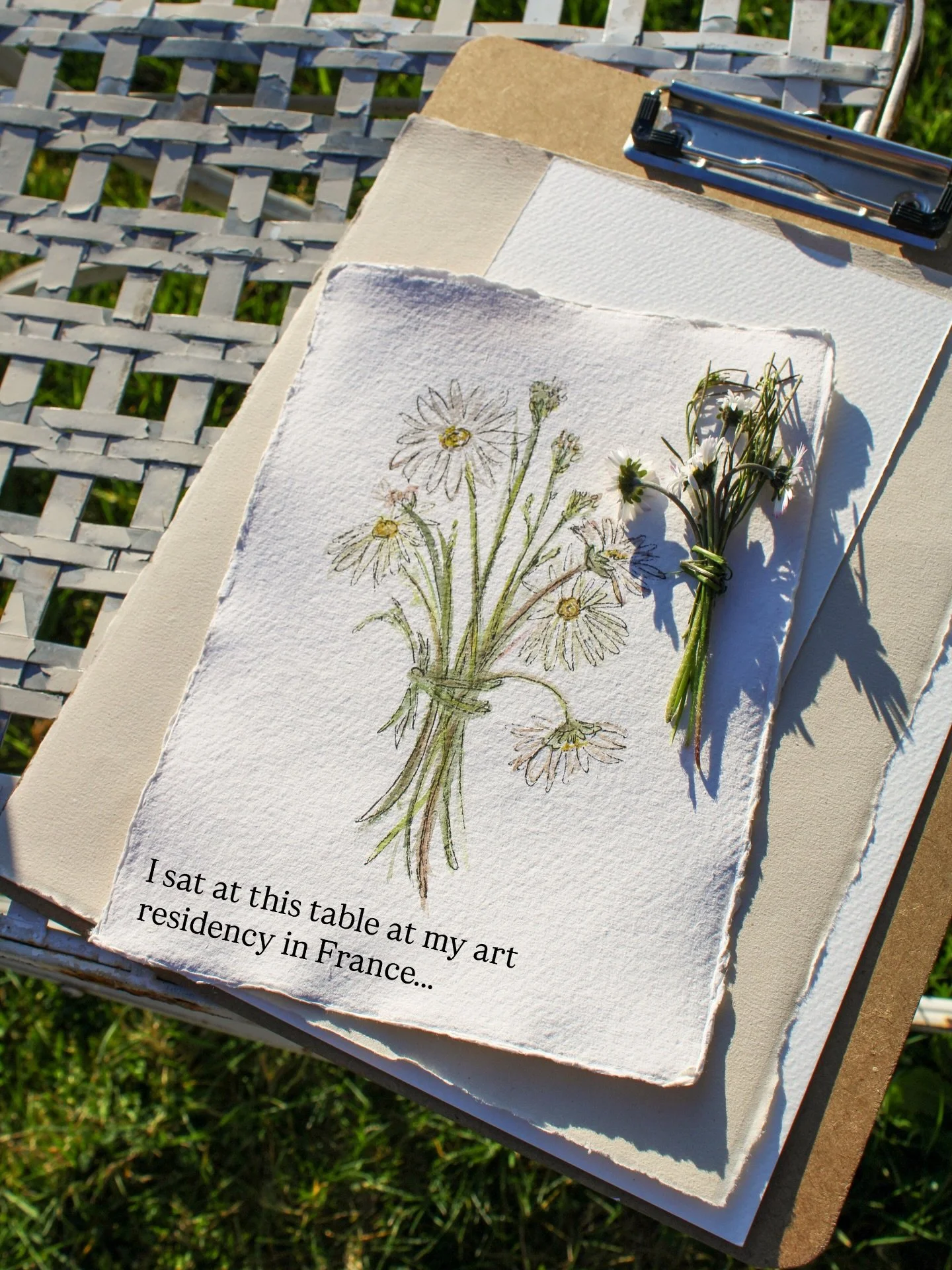 Fairy Bouquet - painted in the courtyard of @chateaudecerisay during golden hour, listening to the birds with a glass of rose. That day it was so warm, we just enjoyed being outside all day. After laying in the grass basking in the sun, I picked some