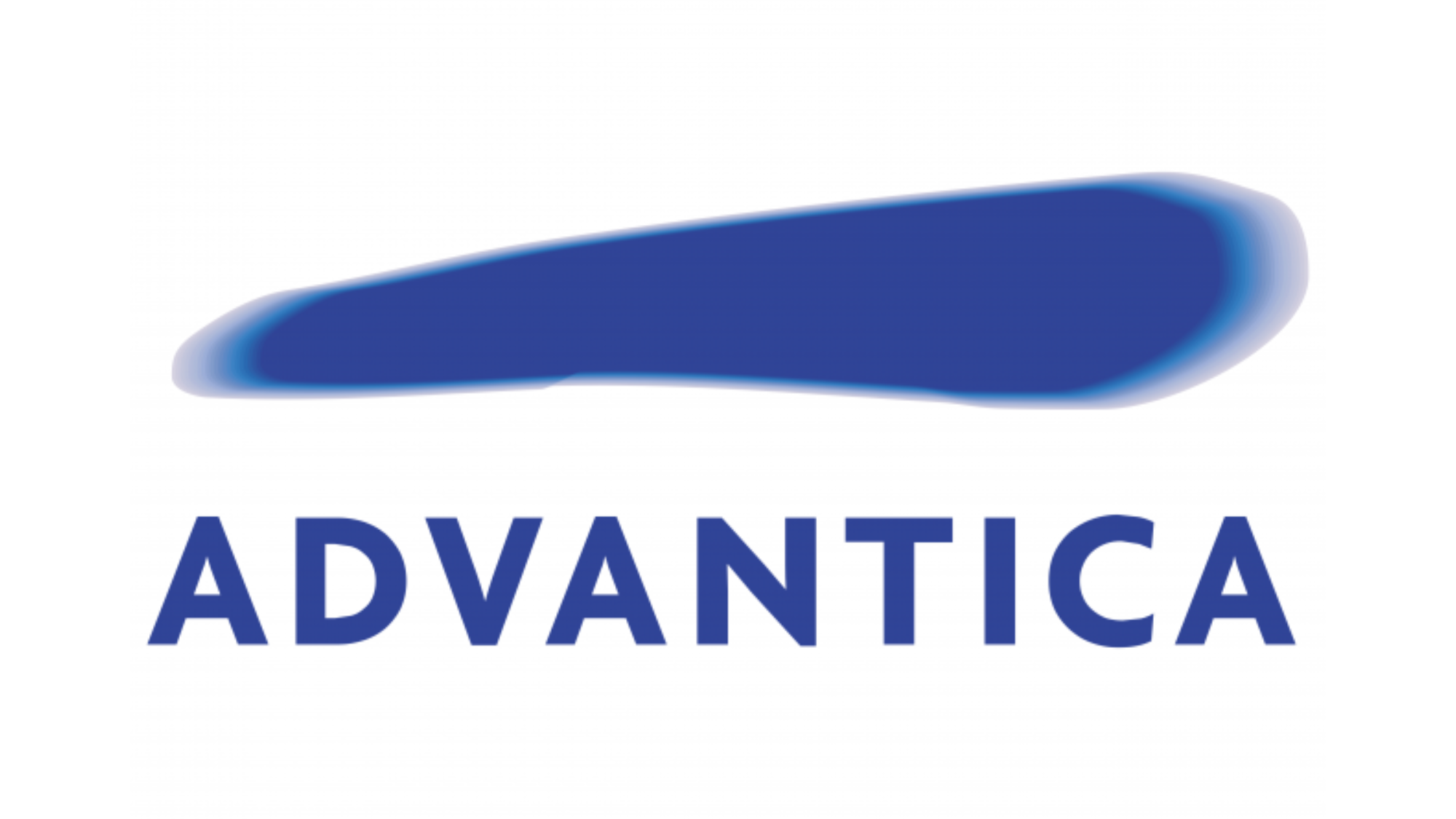 An abstract blue shape above the word "ADVANTICA" written in bold, capitalized navy blue letters.