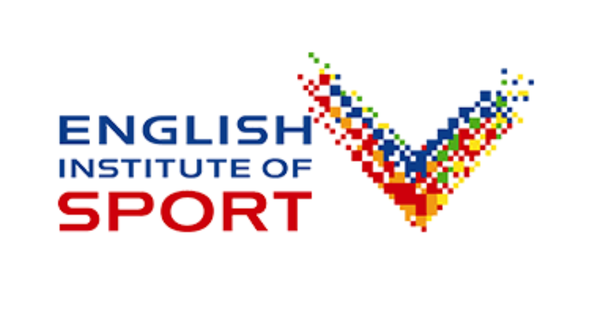 Logo of the English Institute of Sport with pixelated multicolored checkmark.