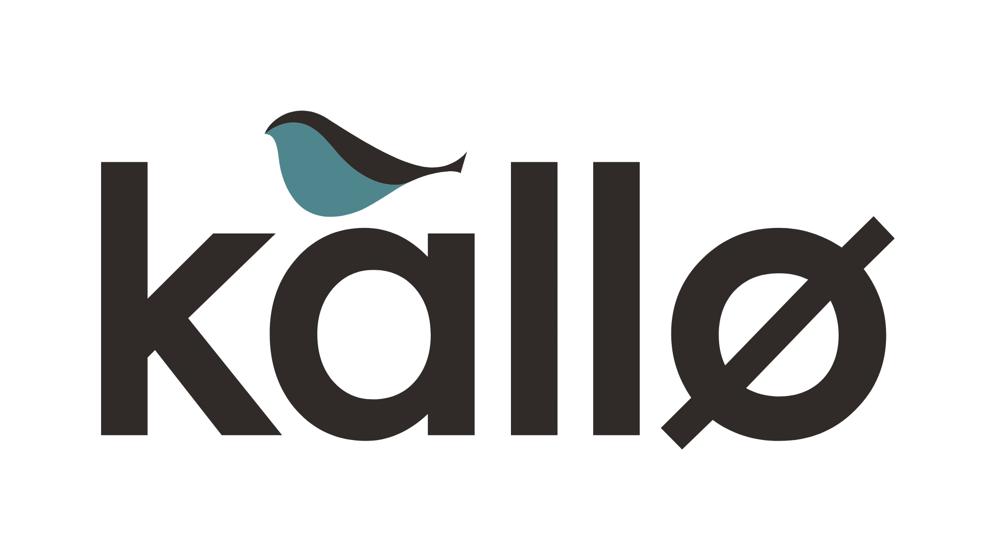 Logo with the word 'kallø' in black letters and a small stylized bird perched on the letter 'k'.