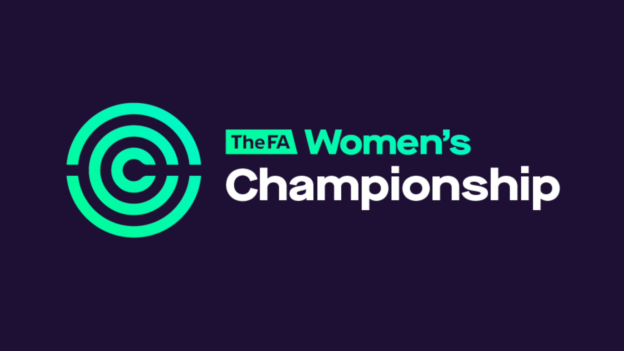 Logo for The FA Women's Championship with a stylized circular maze design and text in teal and white on a dark background.