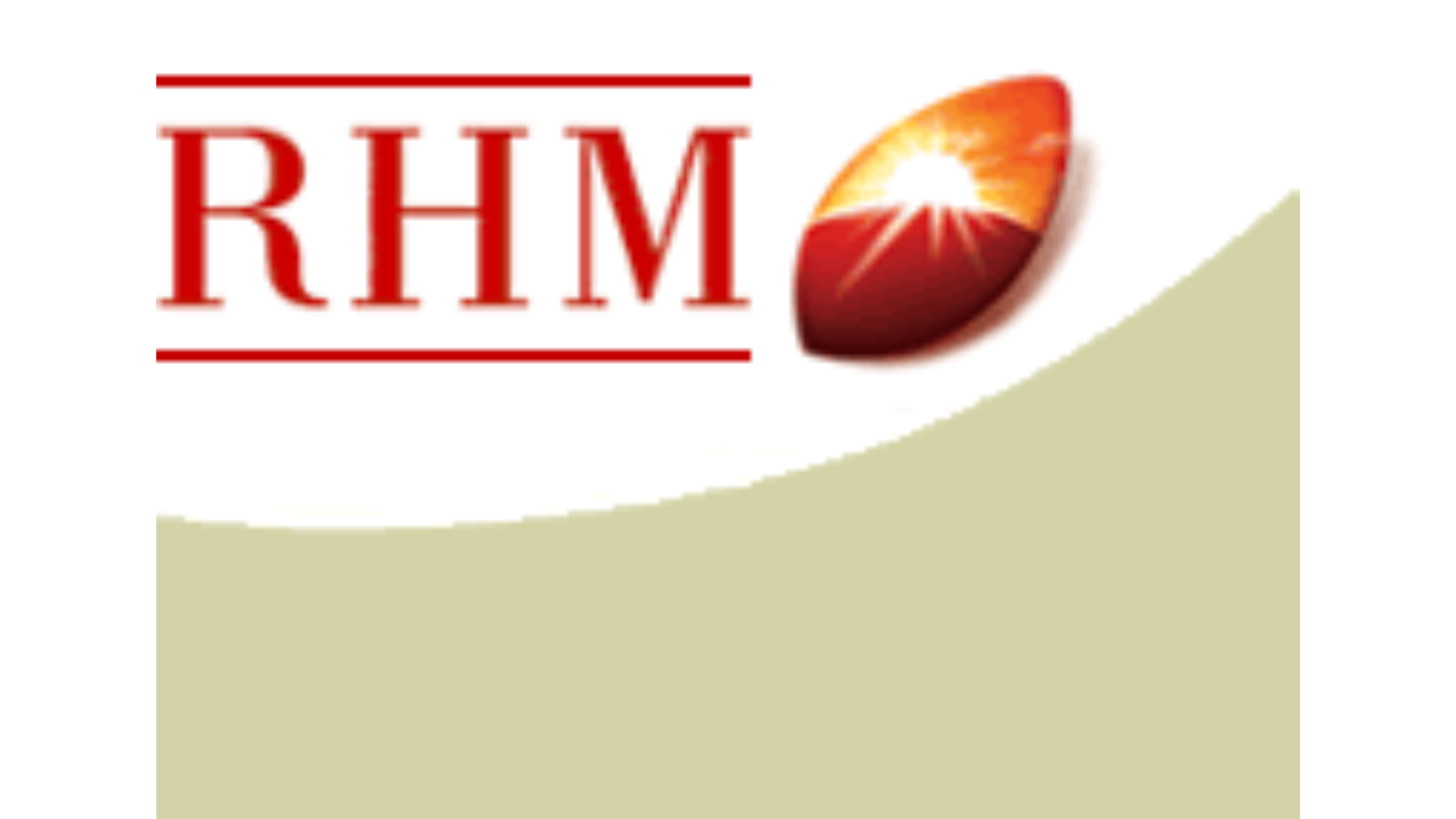 RHM logo with red text and a slice of a passion fruit on a white and beige background.