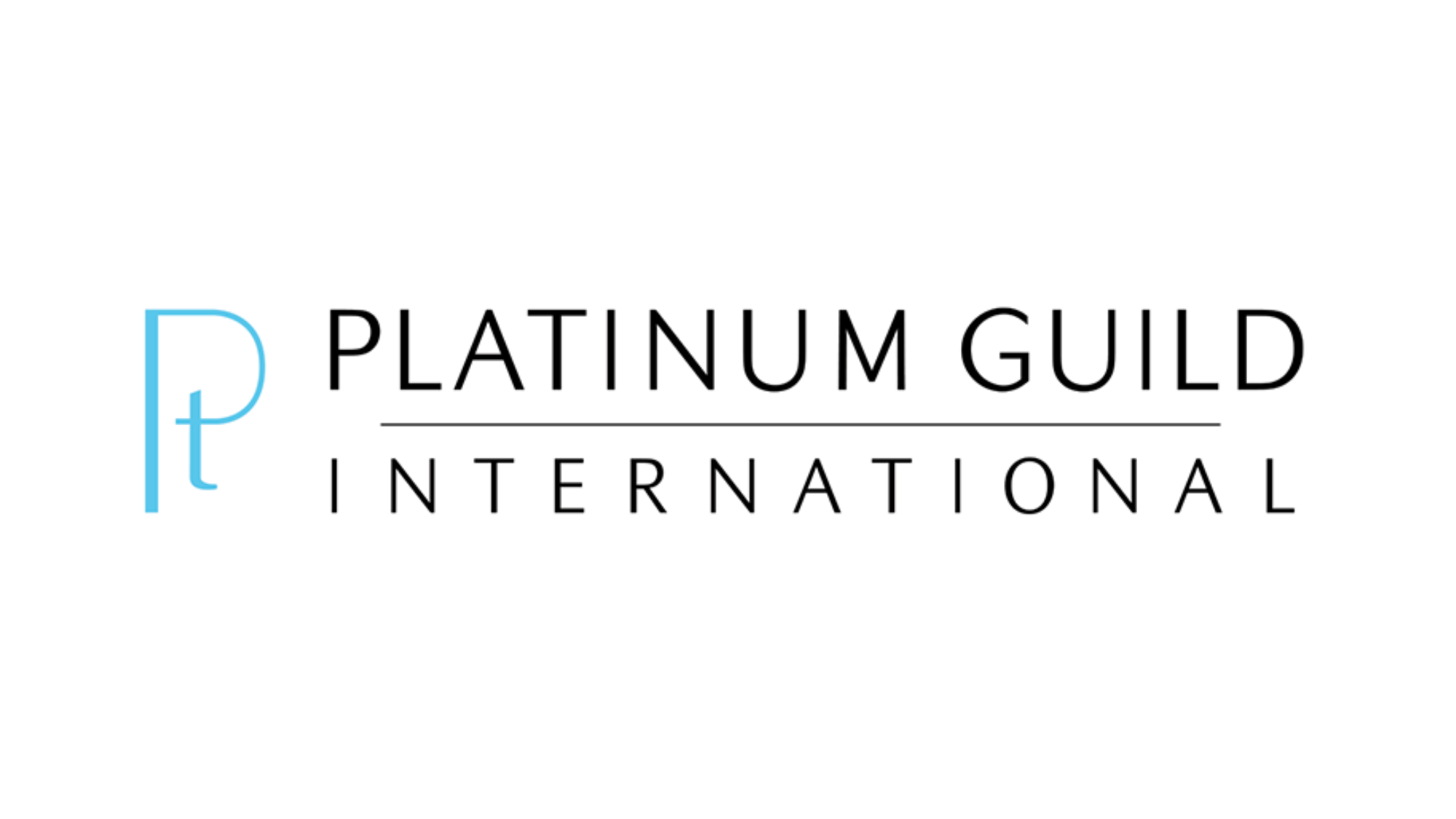 Logo of the Platinum Guild International featuring a stylized blue 'P' with a cross inside it, and black text of the organization's name.