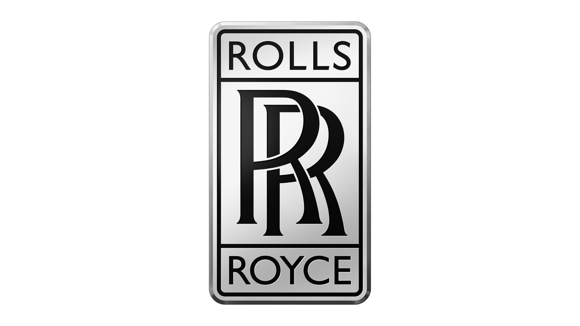 Rolls-Royce logo with text and stylized 'RR' initials in black on a silver background.