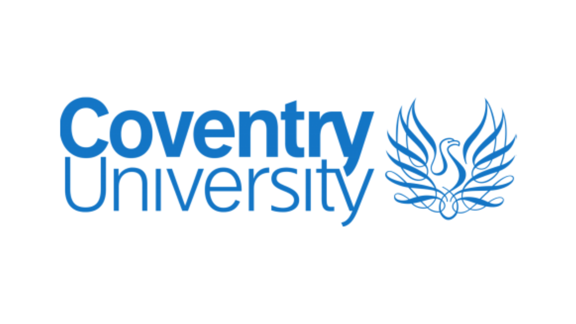 Logo of Coventry University with stylized phoenix or bird symbol in blue.