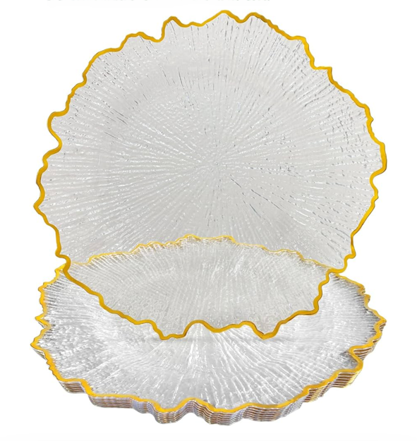 13-inch Clear Acrylic Reef Gold Rim Charger Plates