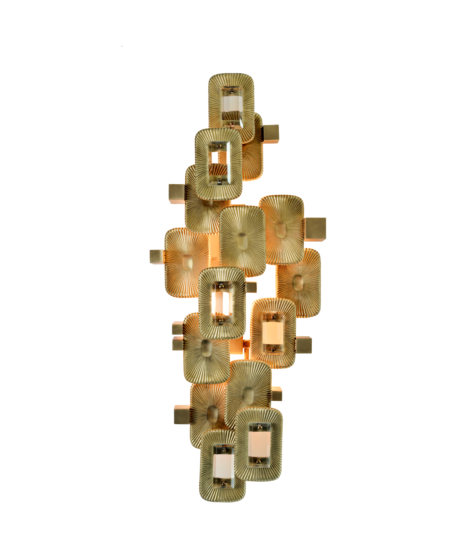 Cubist Ribbed Art Deco Sconce with Glass