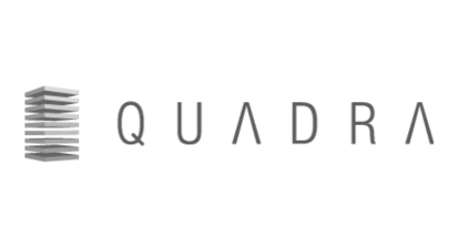 Logo with stylized building and the word 'QUADRA' in modern font