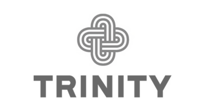 Logo featuring a stylized cross made of intertwined lines and the word 'TRINITY' below it.