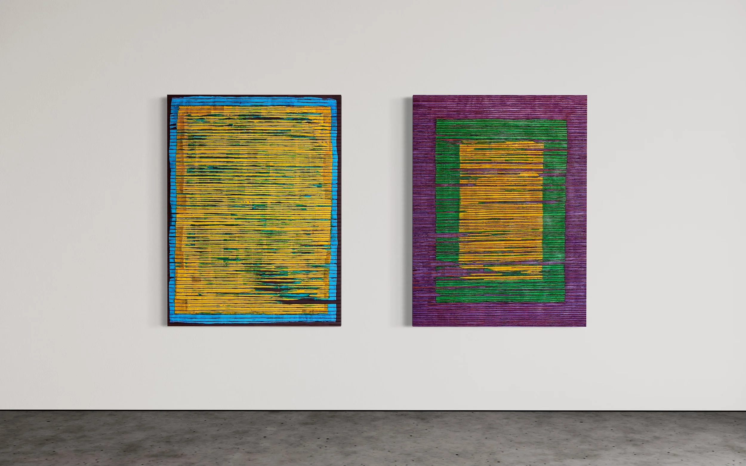 Left: YOU, WILD / 2019 / Color Paper on Canvas / 48 x 36  Right: HAPPY MEMORY / 2019 / Color Paper on Canvas / 48 x 36