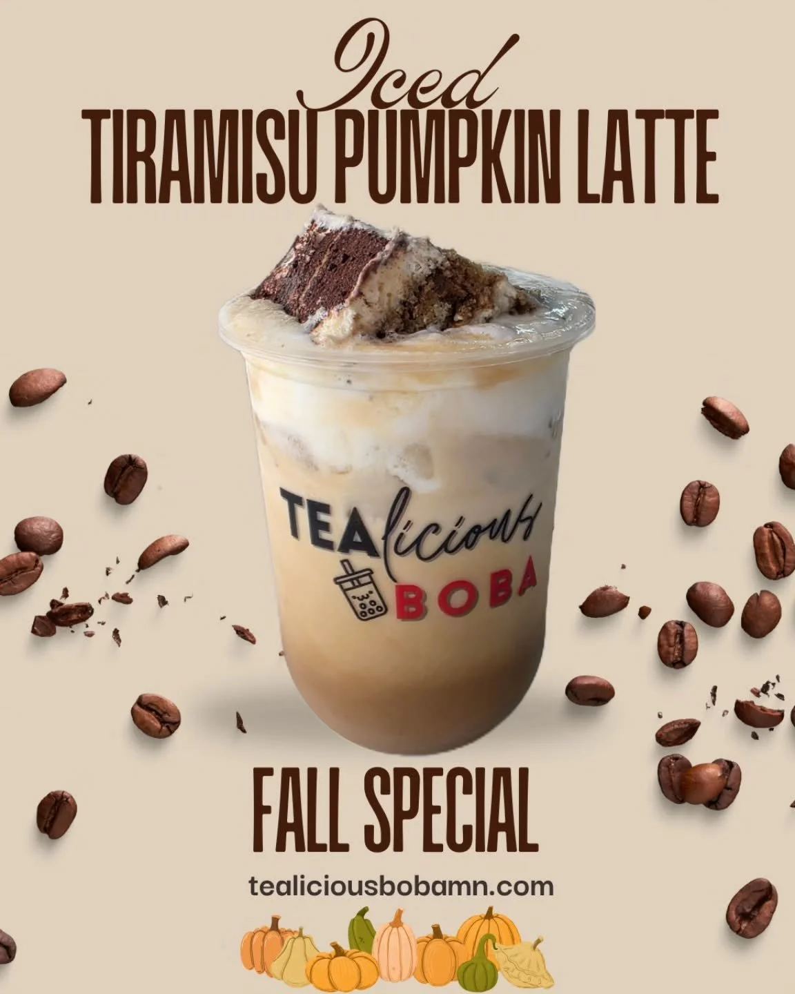 Introducing our new seasonal drink the &quot;Tiramisu pumpkin latte&quot;. Pumpkin spice with a slice!
