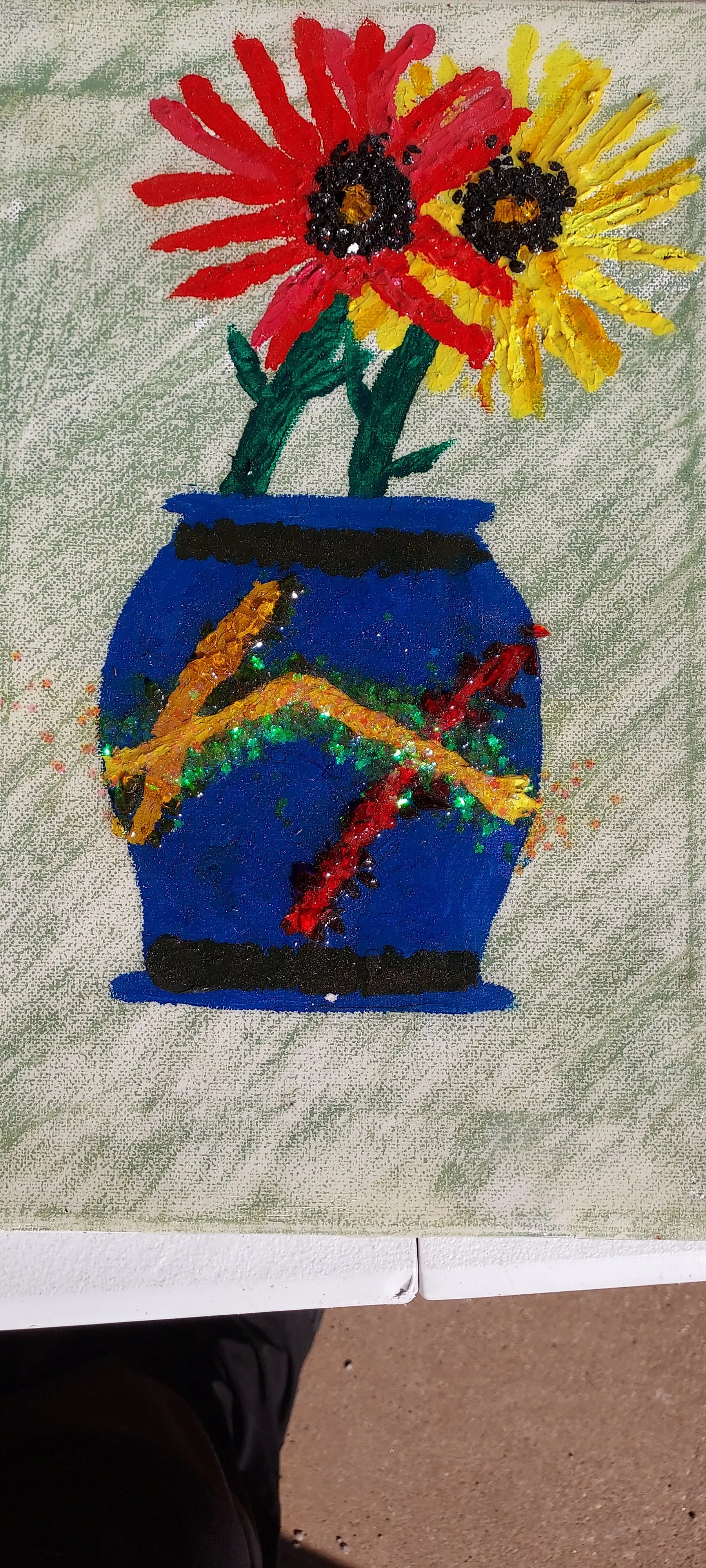 Vibrant Cut Glass Floral Painting