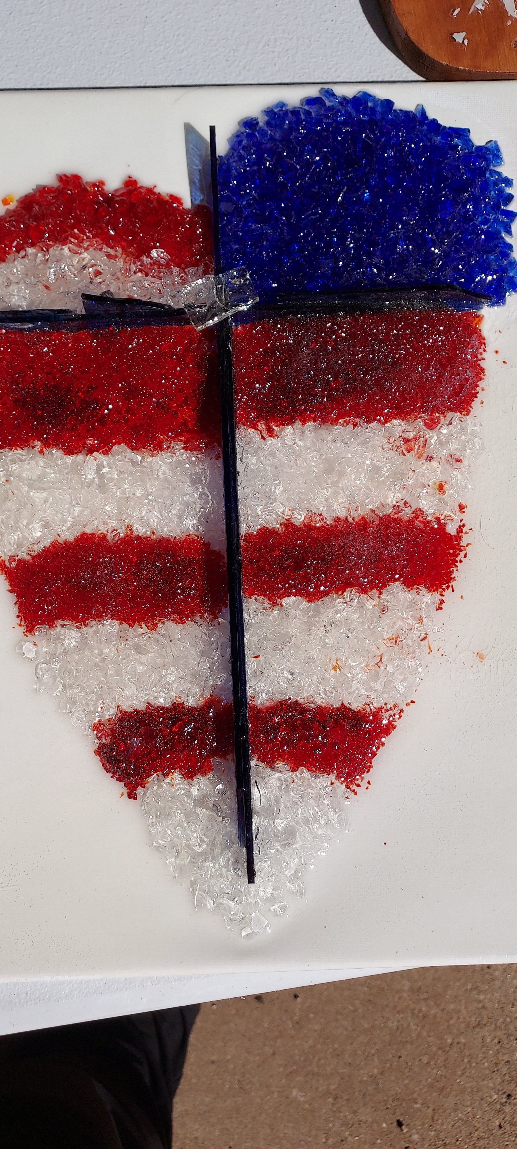 Patriotic Heart Cross Glass Art