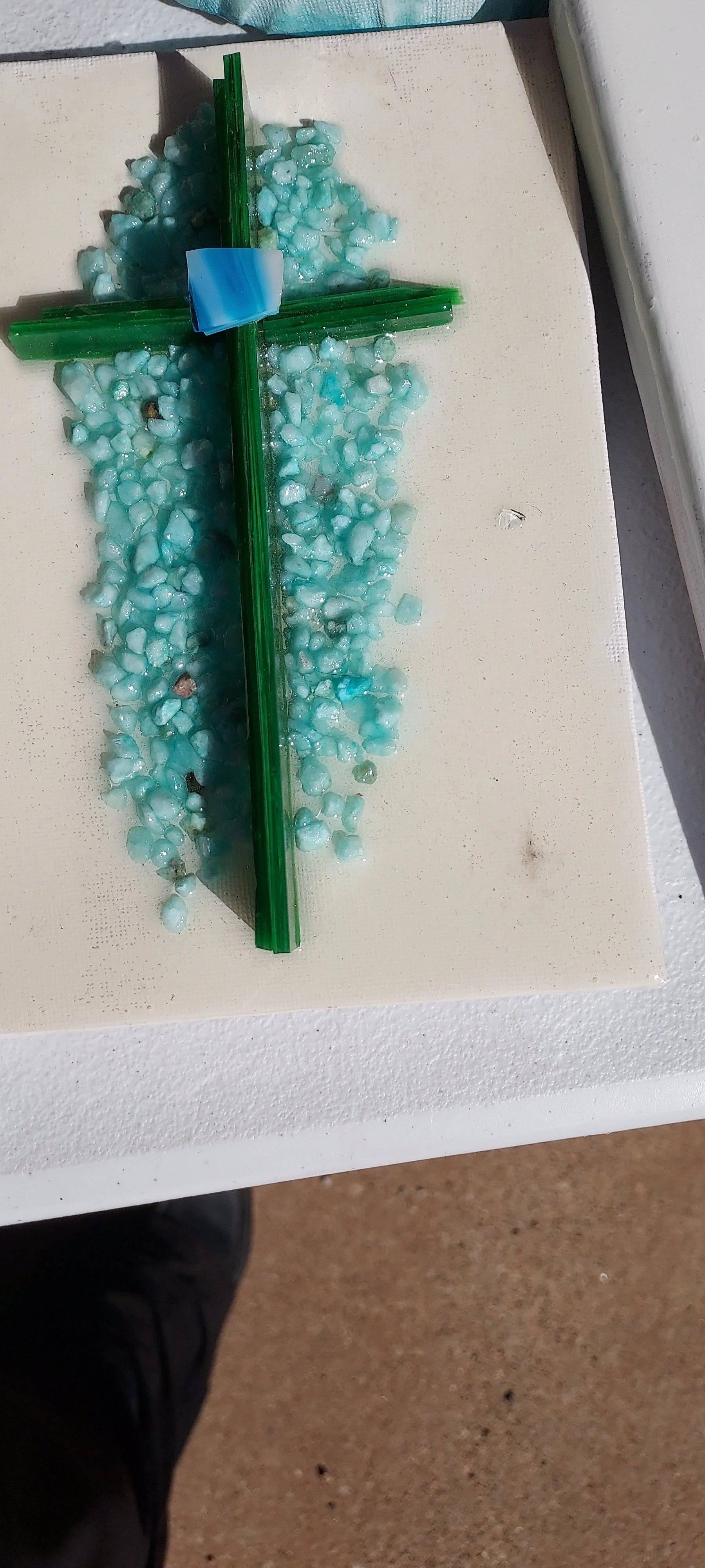 Elegant Cross Decor Piece with Blue and Green Accents