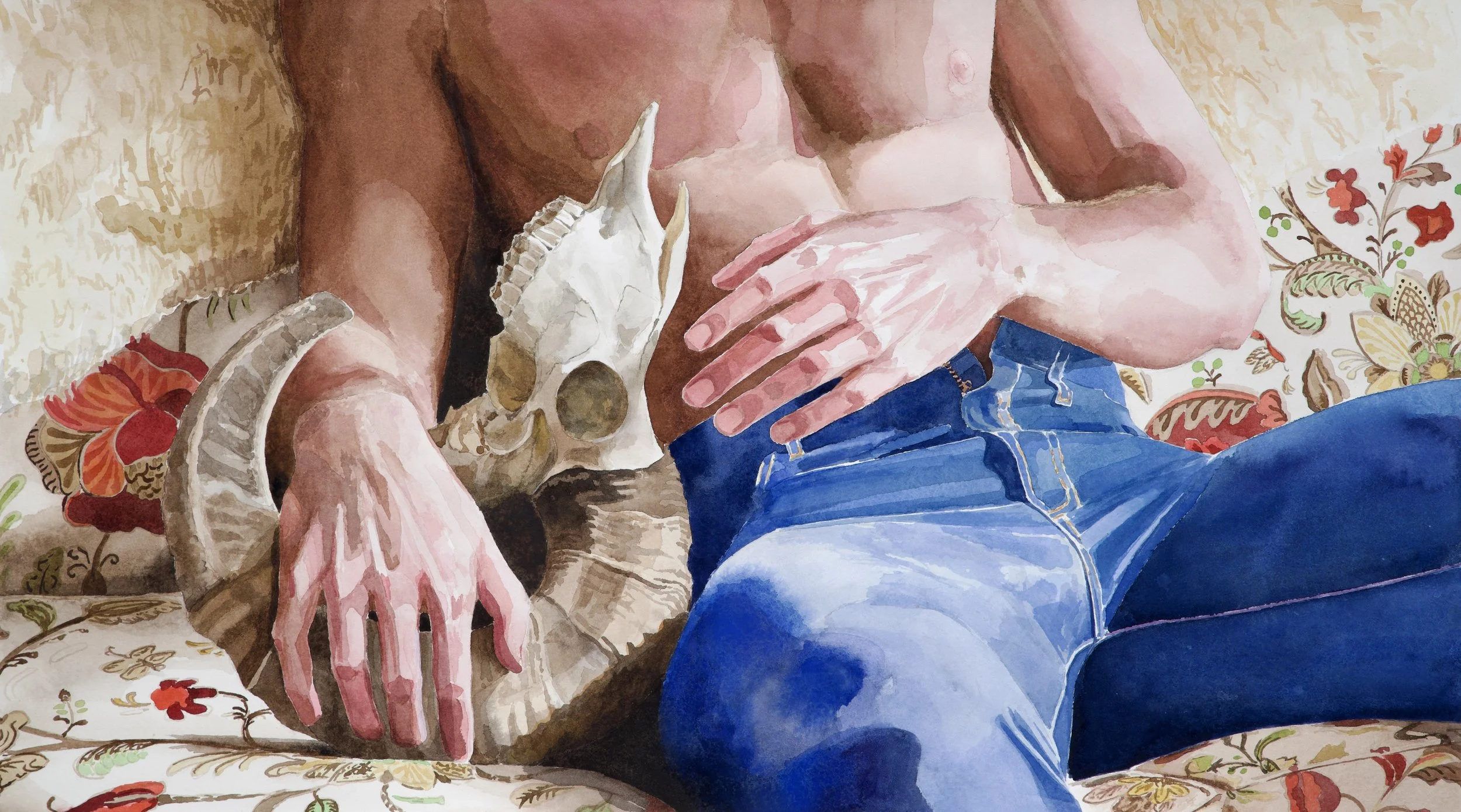 Soren with Little Boy - 2021,
13.5x24 inches,
watercolor