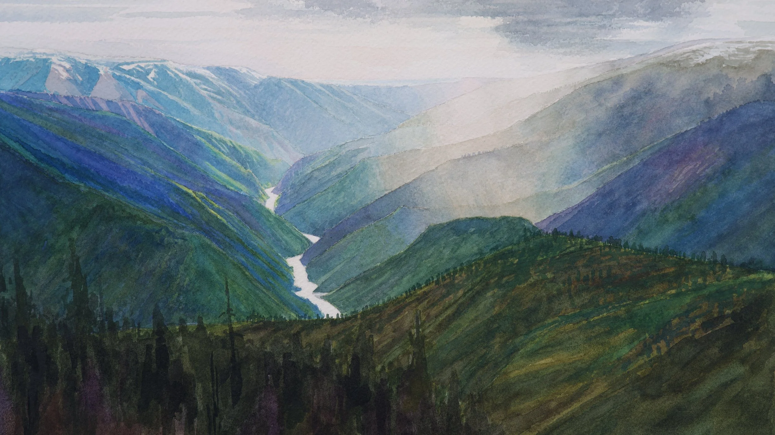 Storm over the Salmon - 2023,
9x16 inches,
watercolor