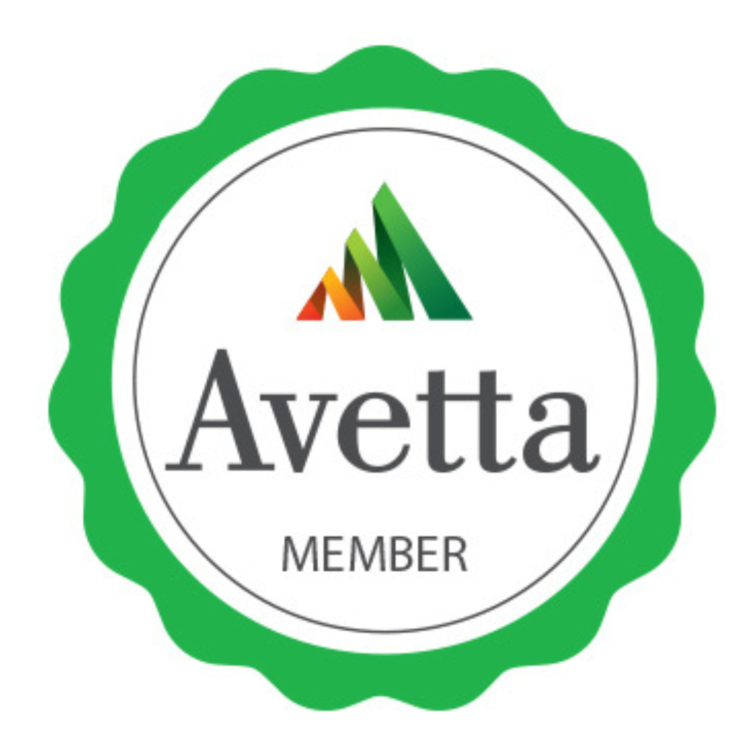 A green badge with a black outer border, displaying a logo with colorful stylized mountains and the text 'Avetta' and 'MEMBER' underneath.