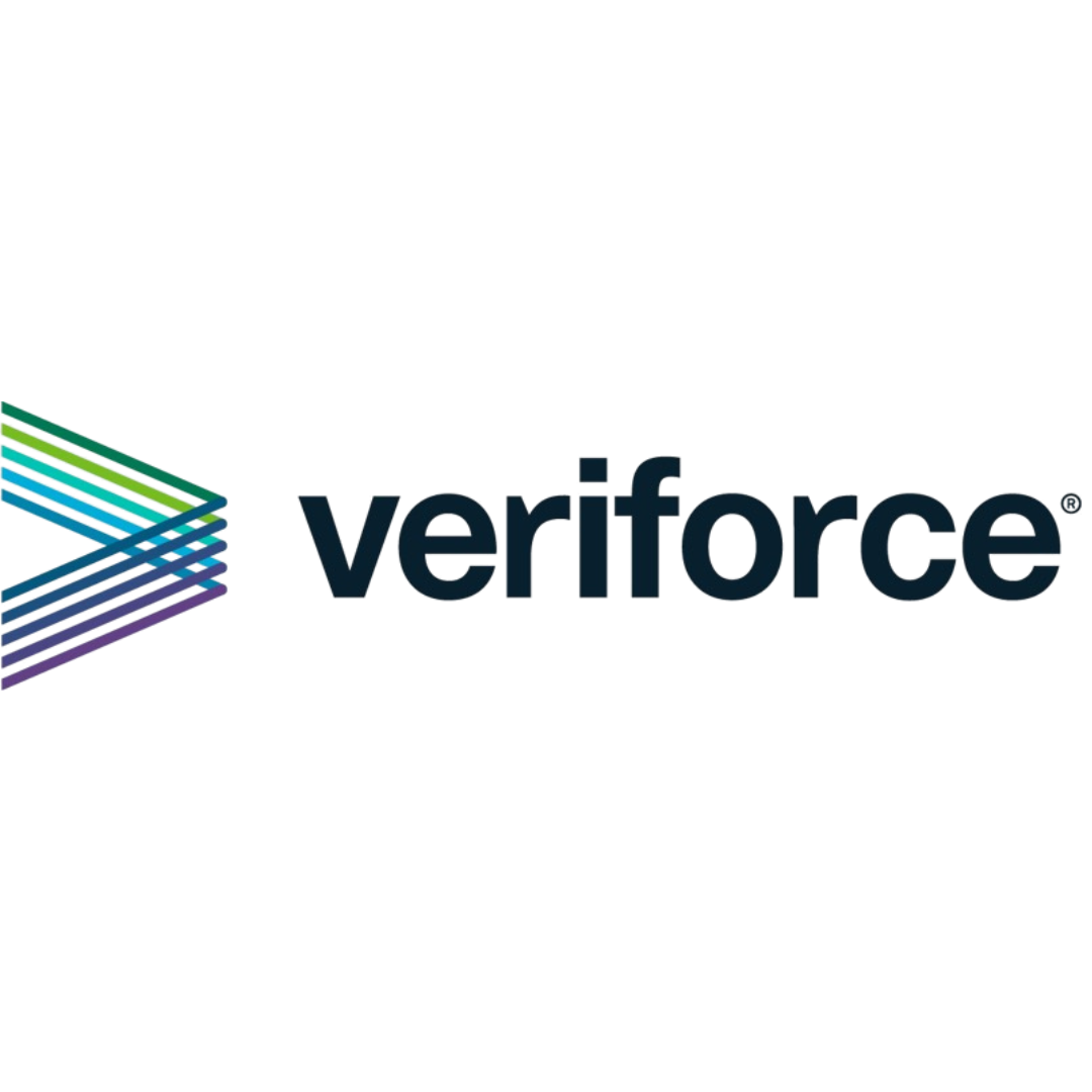 Verifone logo with a colorful, striped graphic to the left.