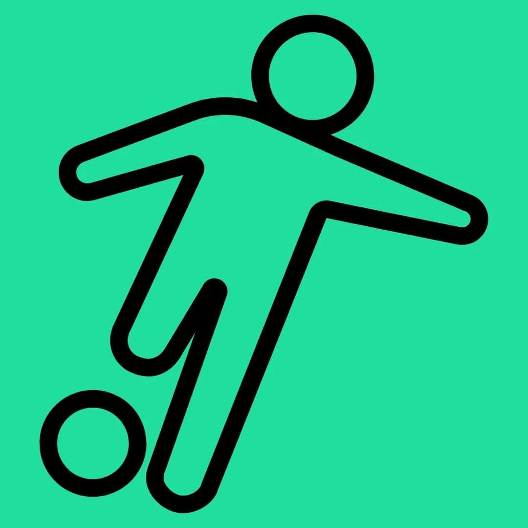 Minimalist icon of a futsal player dribbling a ball, representing the BEARS Futsal value "Play More" -- emphasizing fast-paced games, more touches, and player enjoyment.