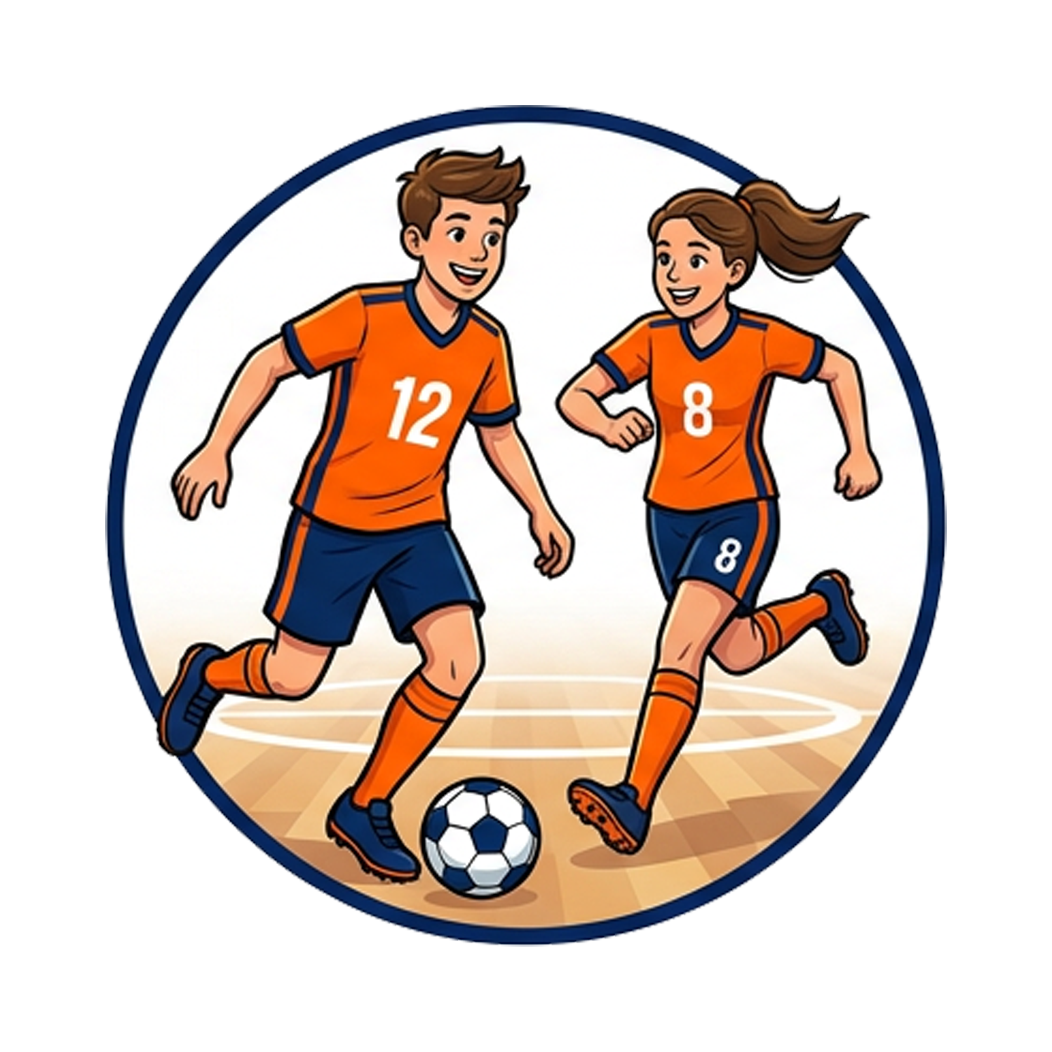 Minimalist icon of a futsal player dribbling a ball, representing the BEARS Futsal value "Play More" -- emphasizing fast-paced games, more touches, and player enjoyment.
