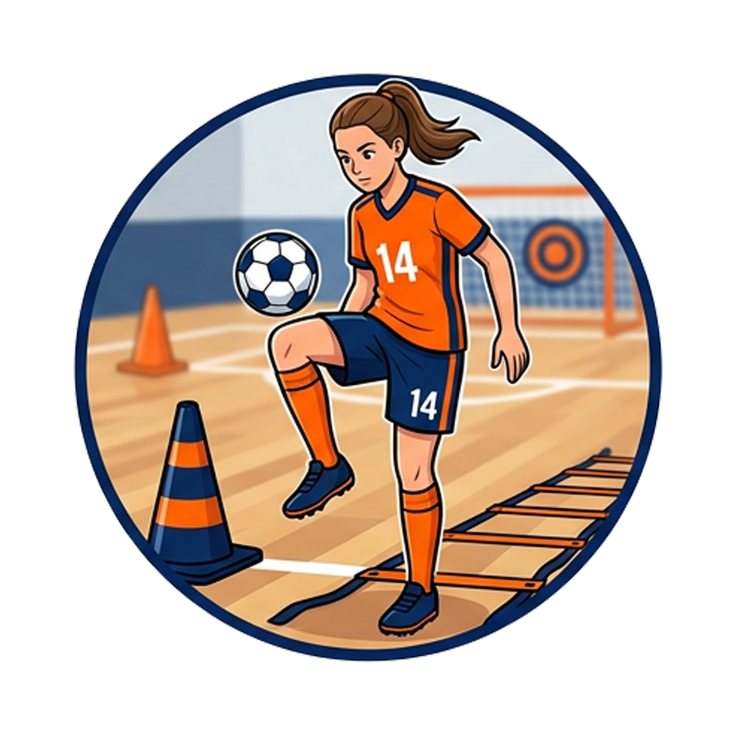 Black line art of a futsal goal with a futsal ball in front, symbolizing the BEARS Futsal value "Train With Purpose" -- focused, skill-driven training sessions to improve performance.