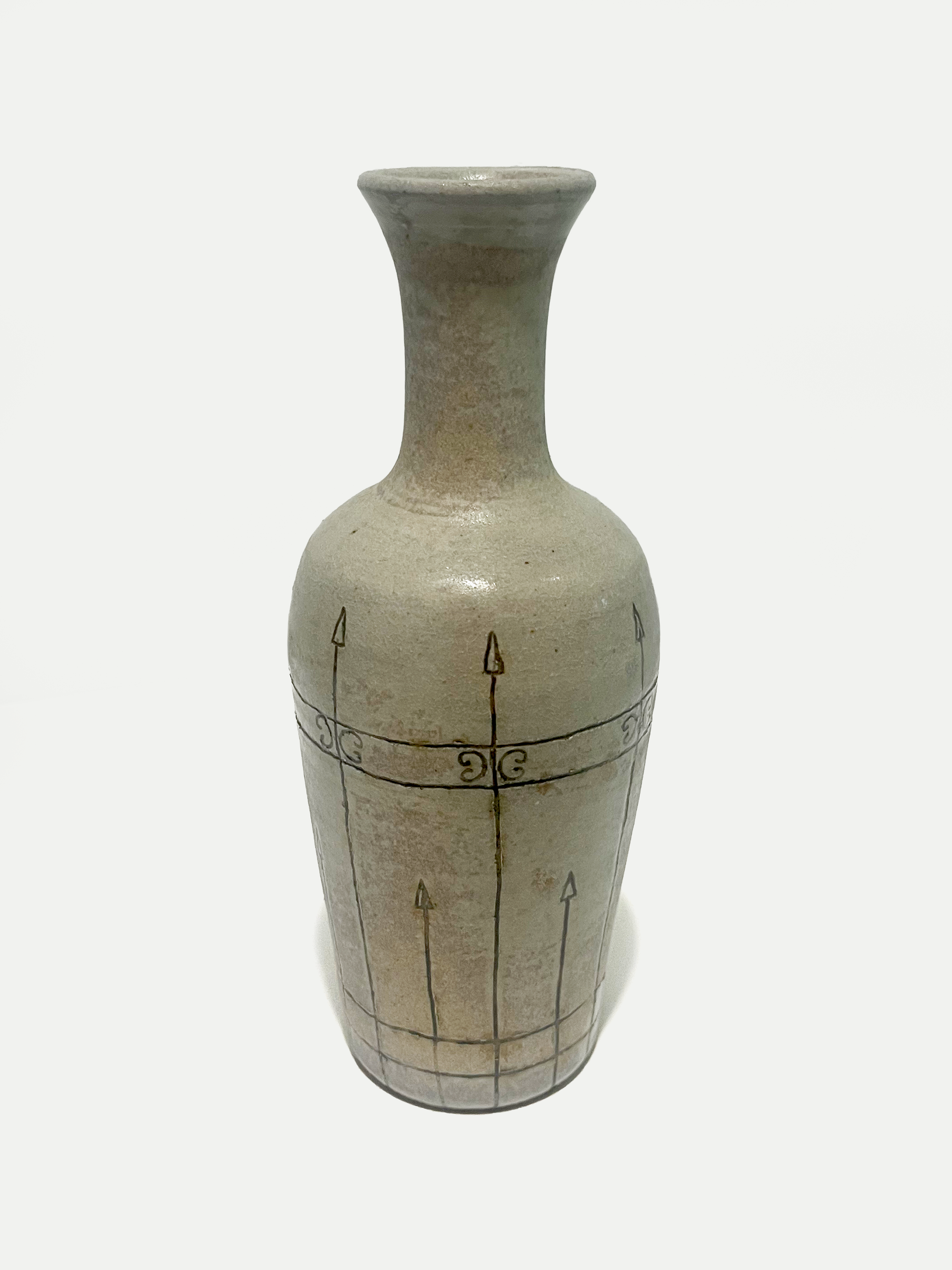 2024

wood ash glaze with iron-washed sgraffito fence vase
reduction

4 x 8