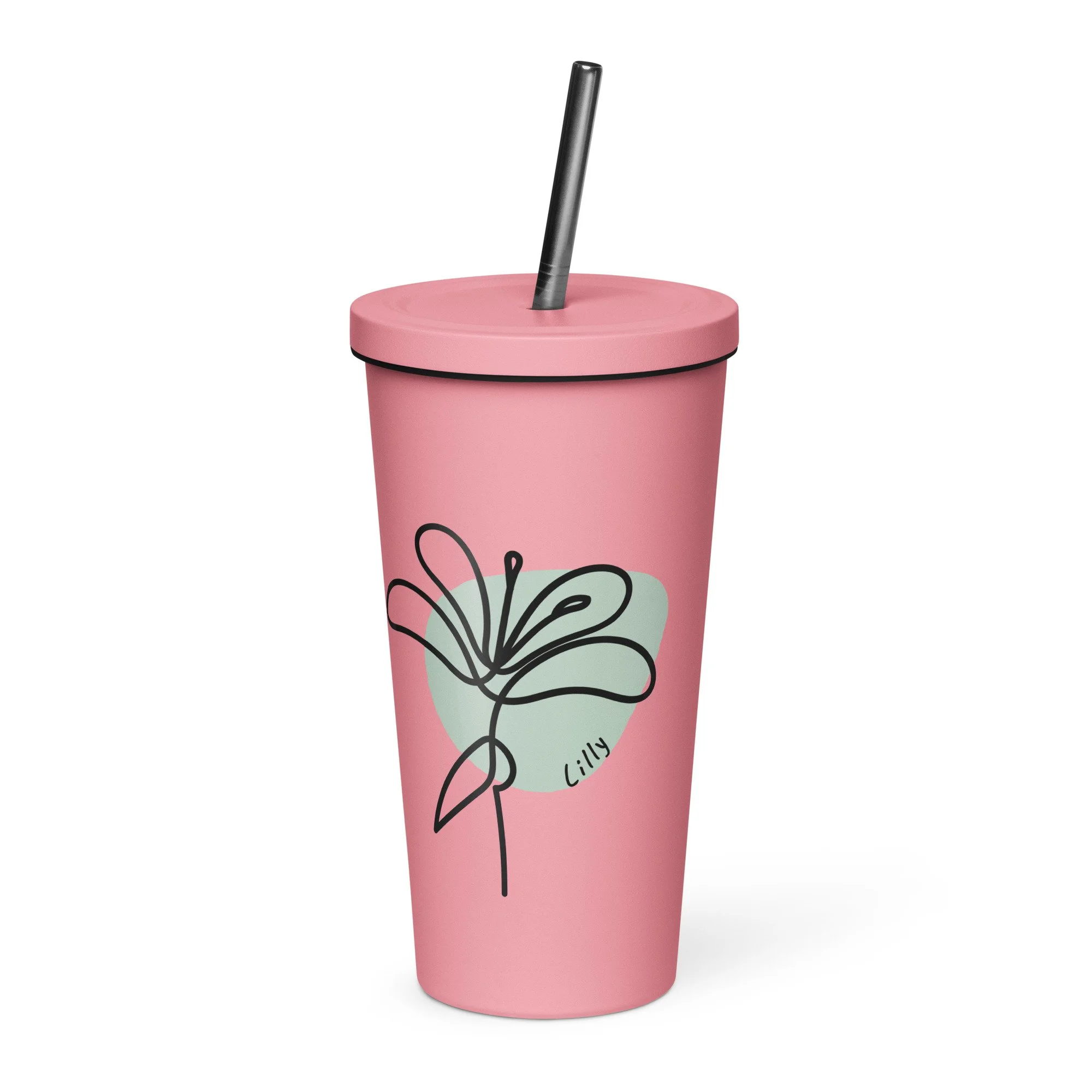"Lilly" Insulated tumbler with a straw