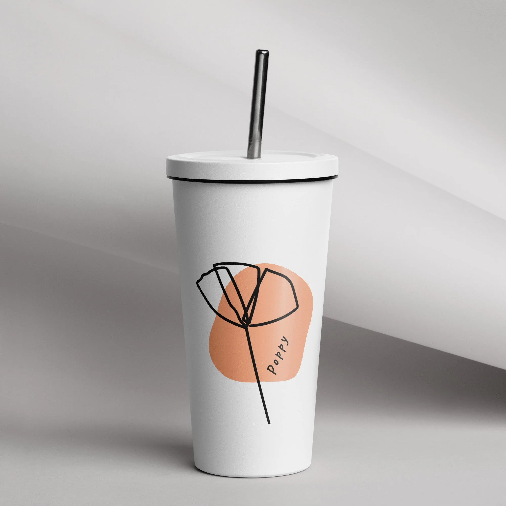 "Poppy" Insulated tumbler with a straw