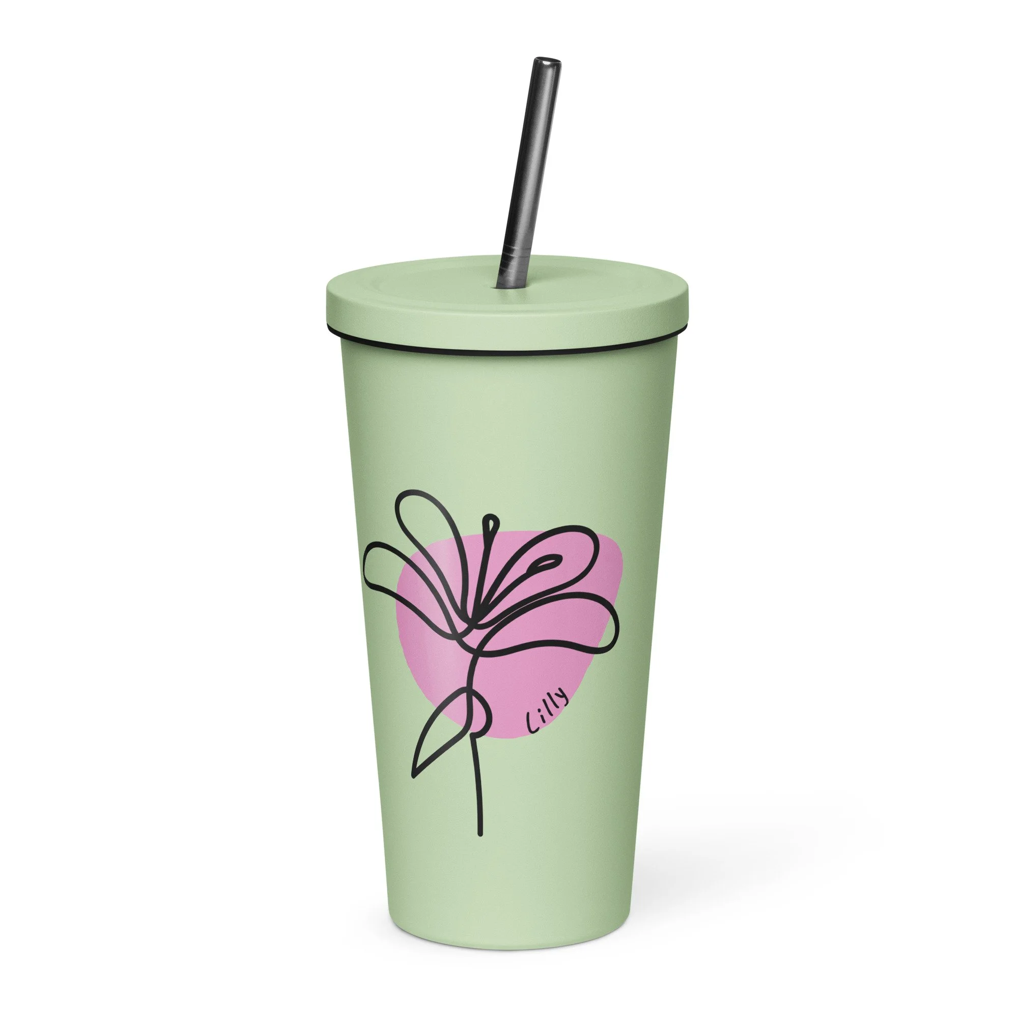 "Lilly" Insulated tumbler with a straw