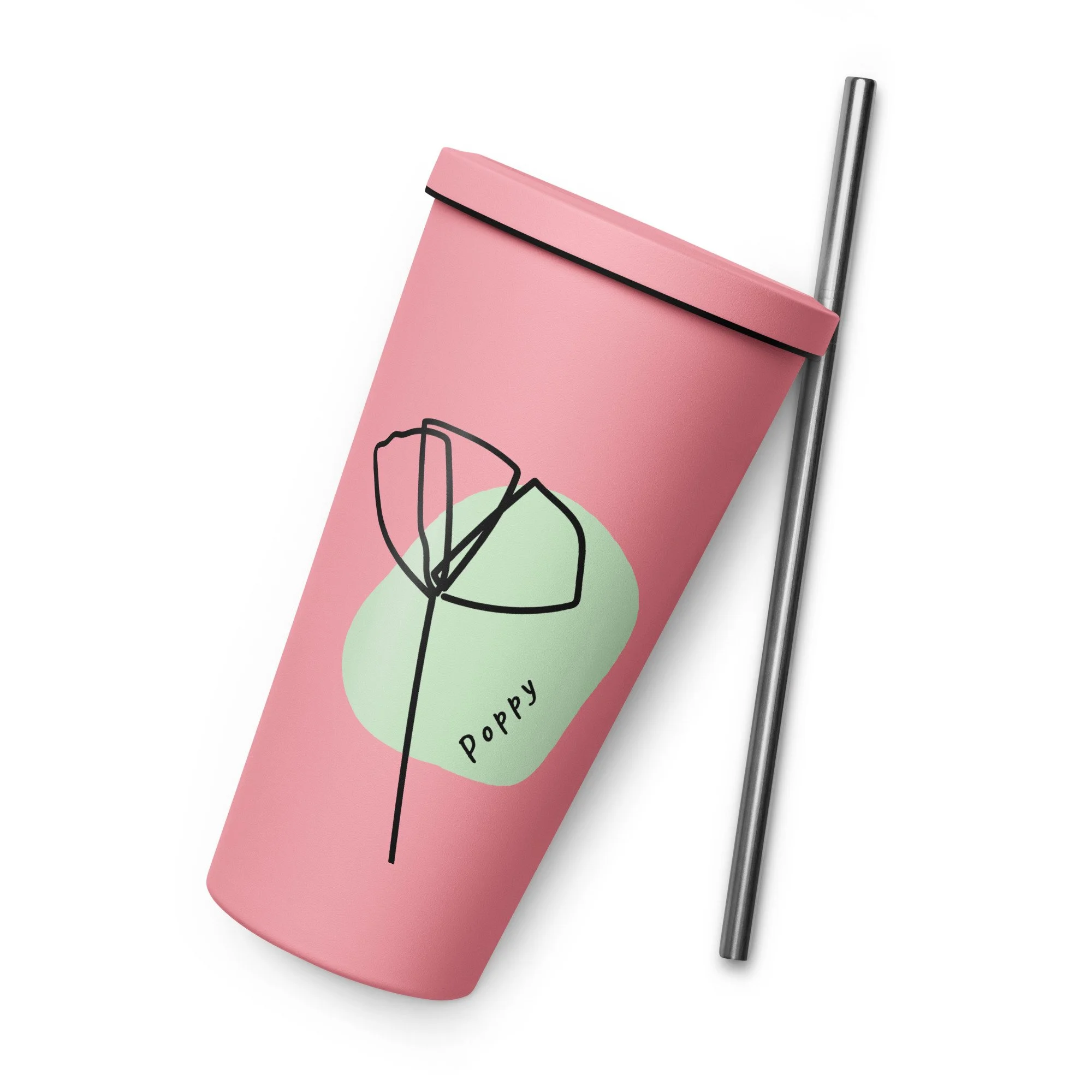 "Poppy" insulated tumbler with a straw