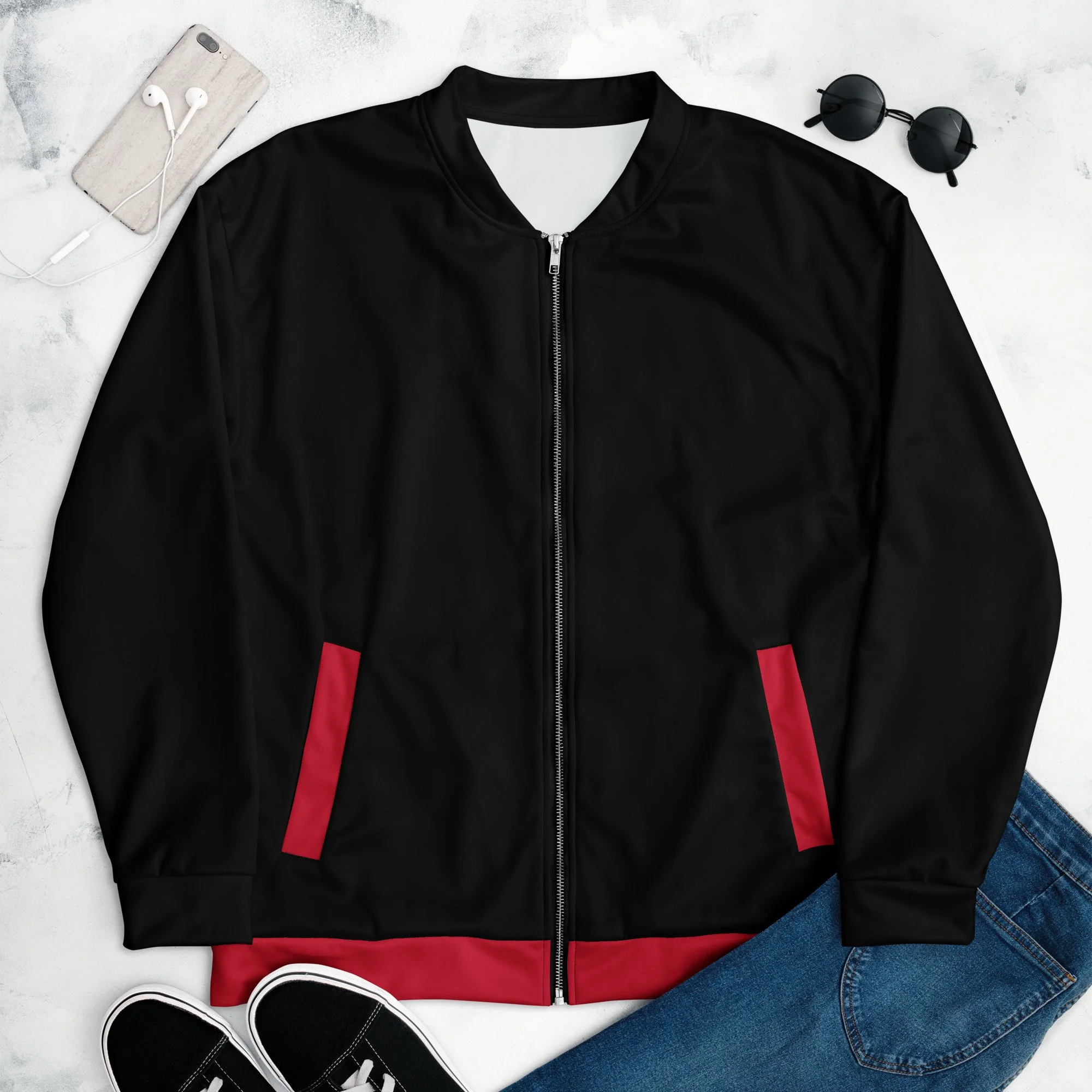 Blk & Red Unisex Bomber Jacket