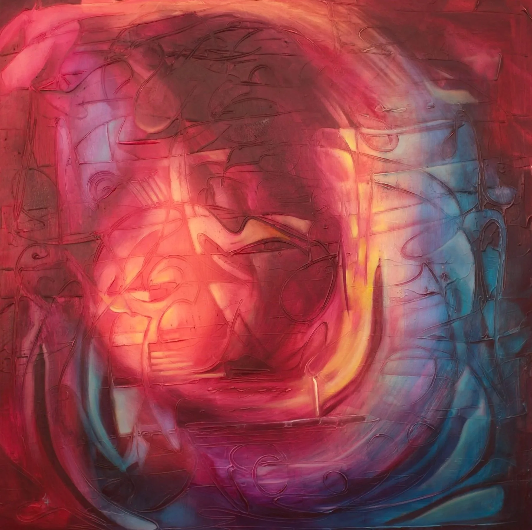 Respirar fuego y ser agua: Cartografías internas, 2025. Oil on canvas - 100 x 100 cm